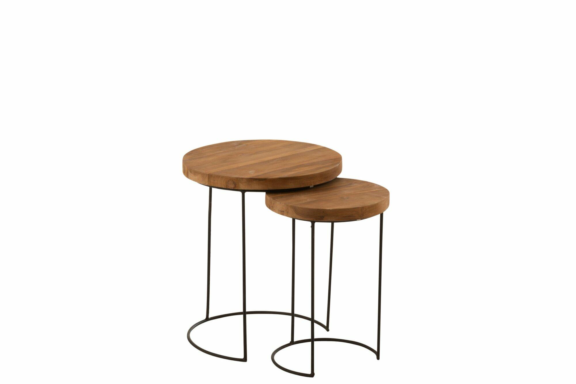 SET OF 2 SIDETABLES ROUND TEAK WOOD