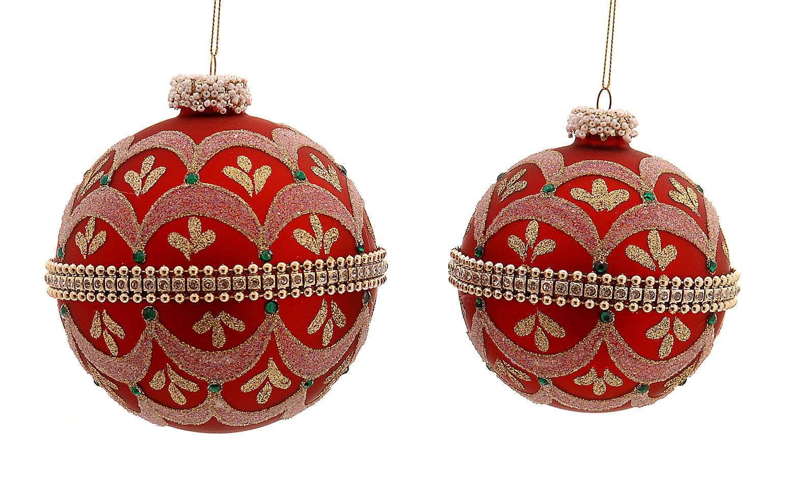 GLASS RED BAUBLE WITH GOLD STRASS