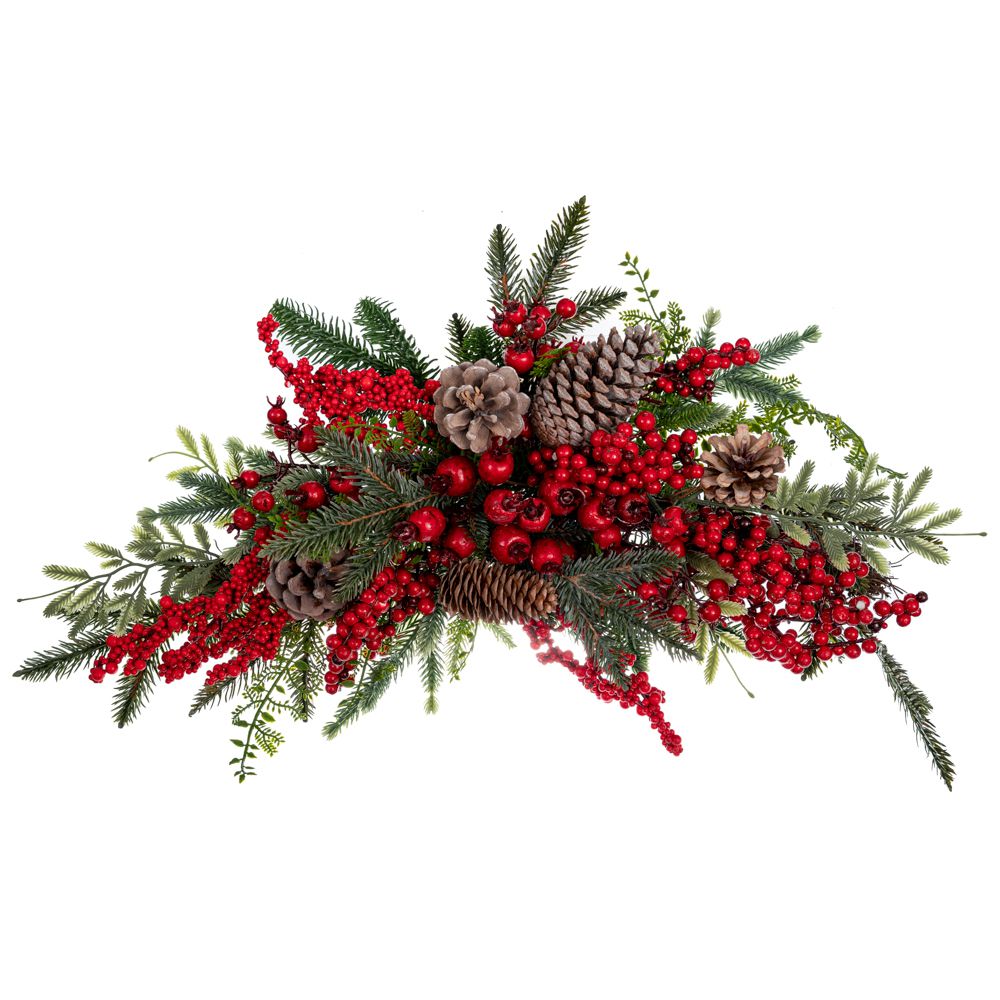 GREEN SWAG WITH RED BERRIES/ΜΙΧ PINE CONES