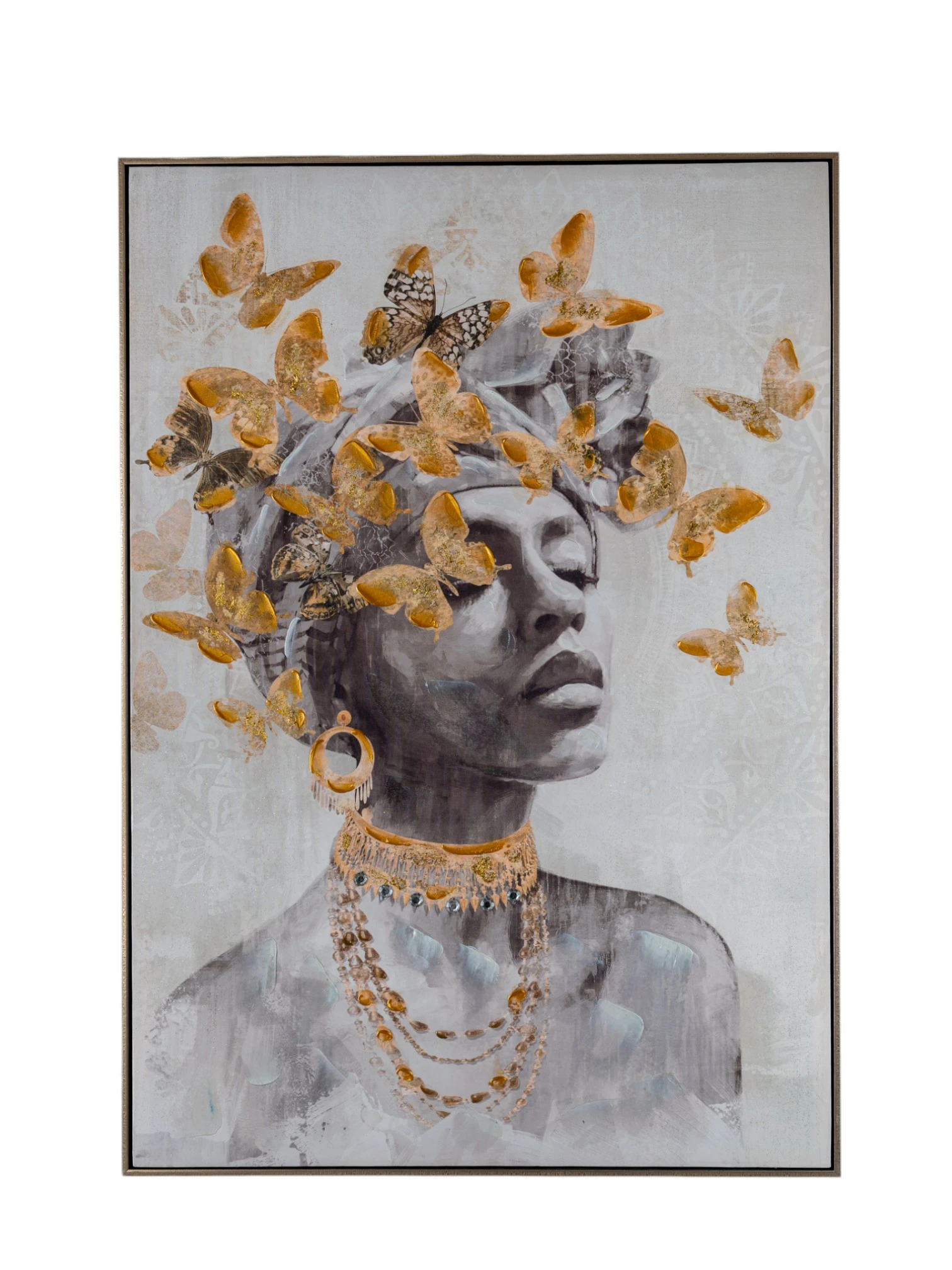 CAMVAS PAINTING AFRICAN LADY LOOKING LEFT