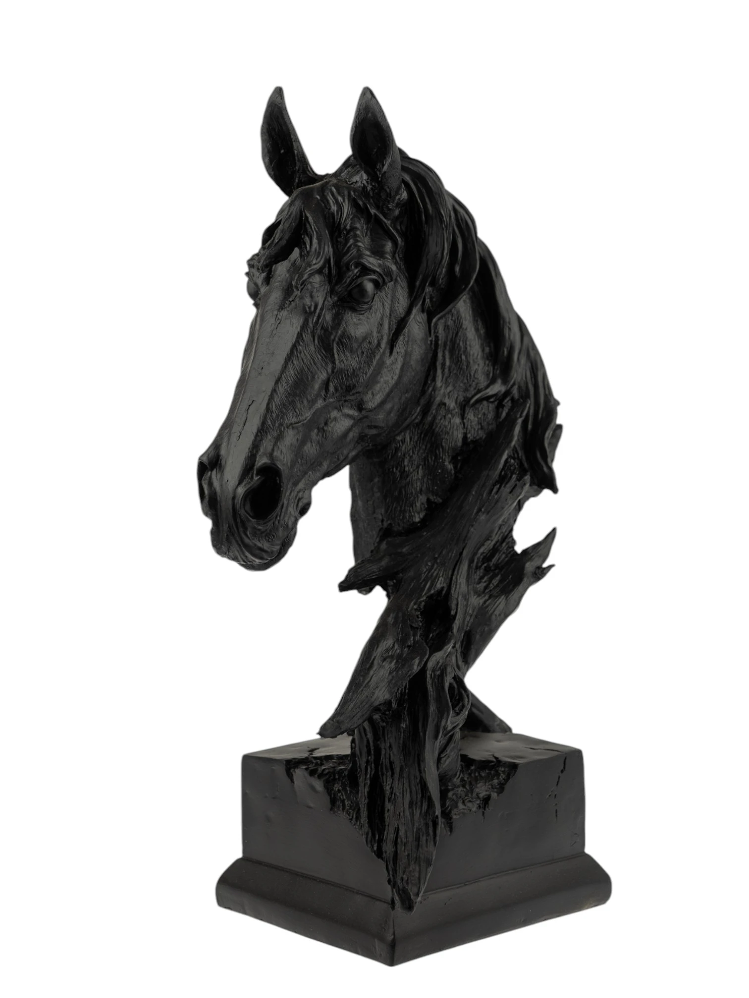 POLYRESIN HORSE BUST ON BASE BLACK