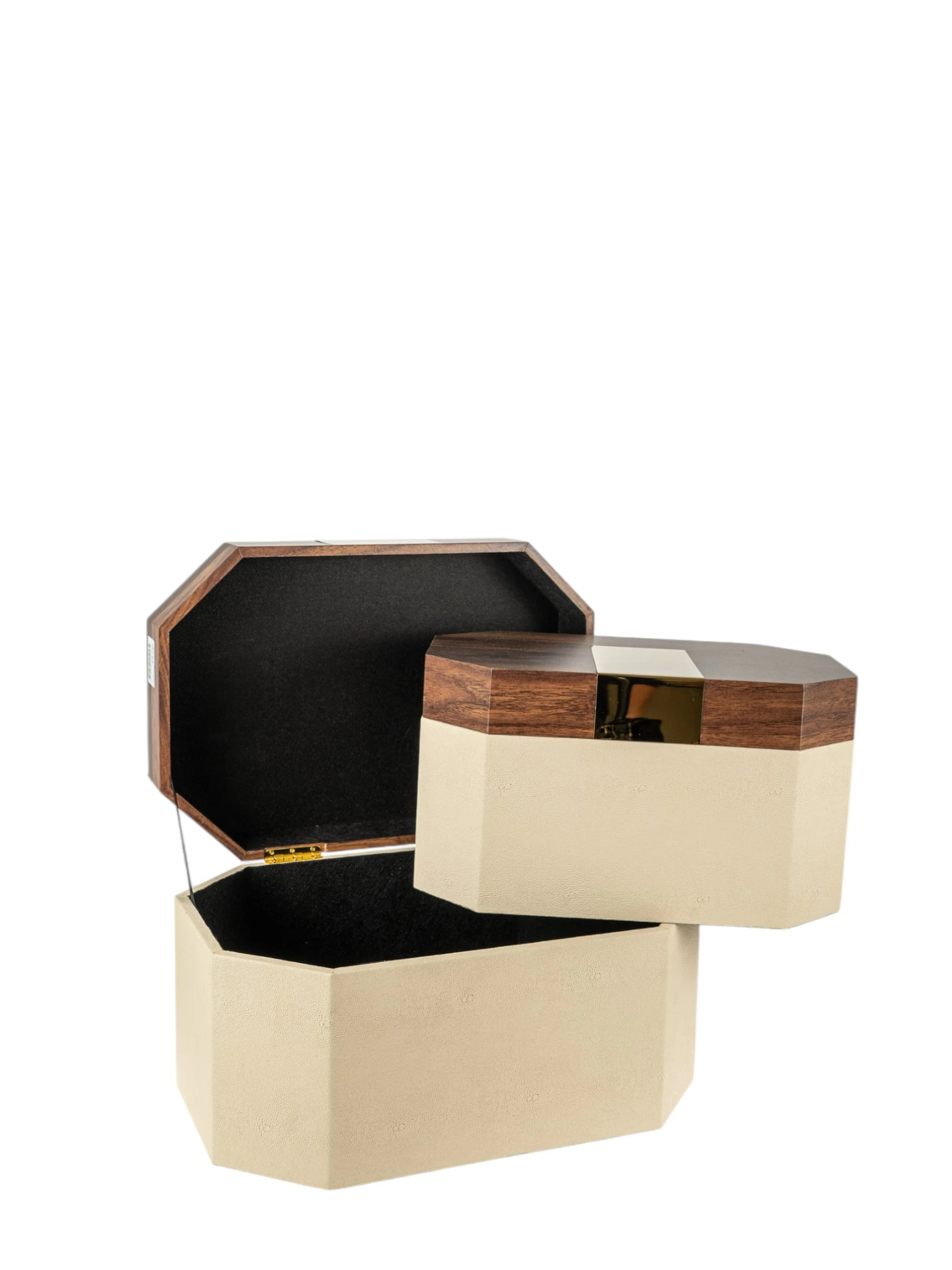 LARGE BOX WITH WOOD AND BEIGE PUM LEATHER