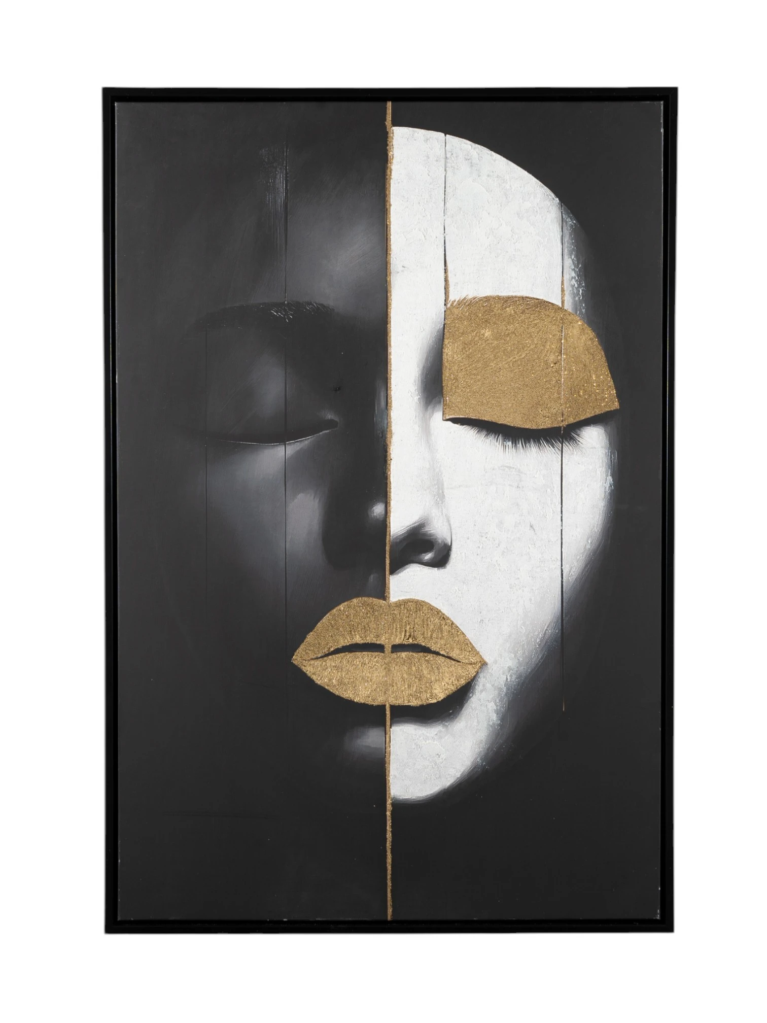 FRAMED CANVAS BLACK&WHITE ART 50% HAND PAINTING+GOLD LEAF