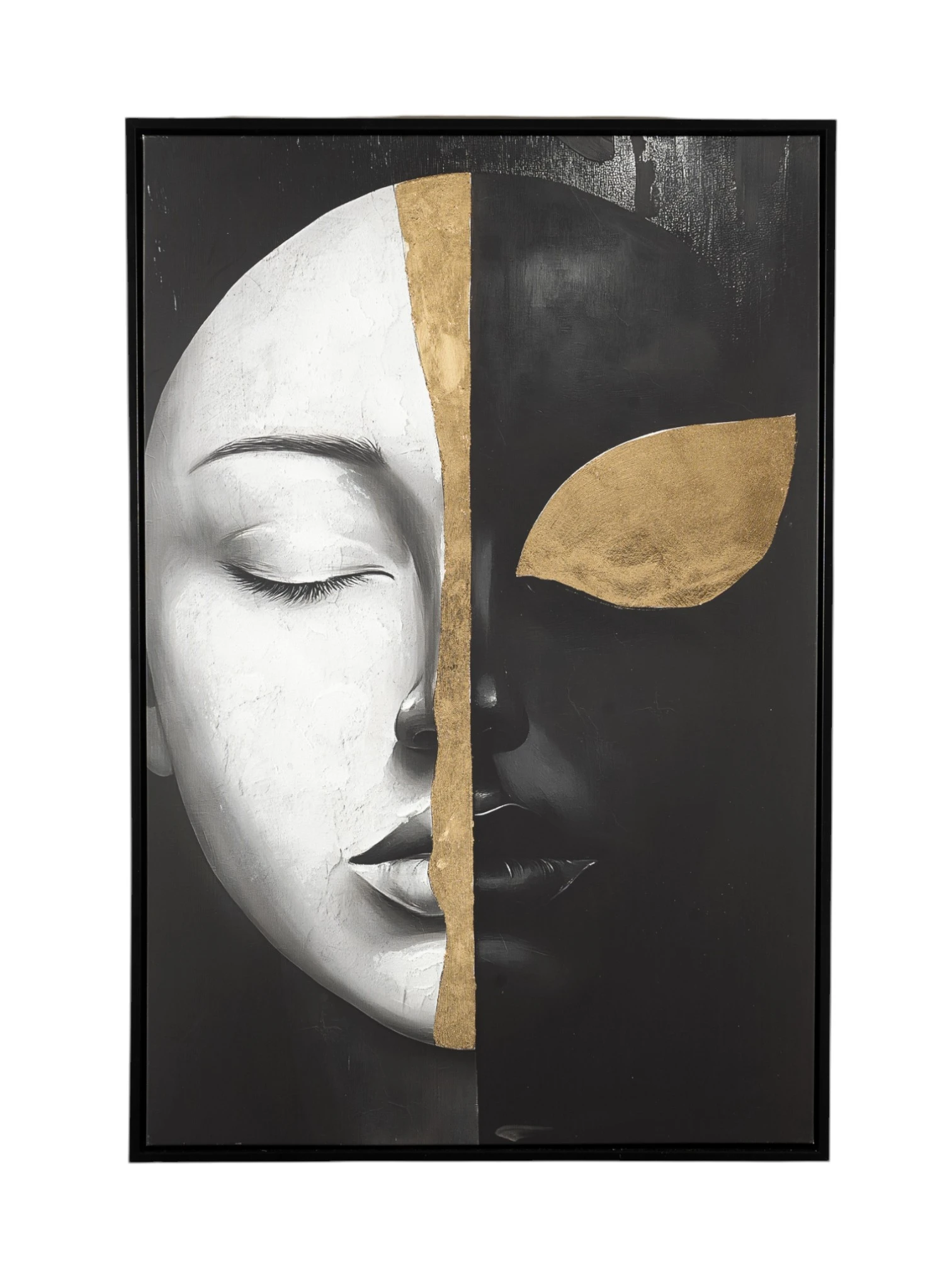 FRAMED CANVAS WHITE&BLACK ART 50% HAND PAINTING+GOLD LEAF