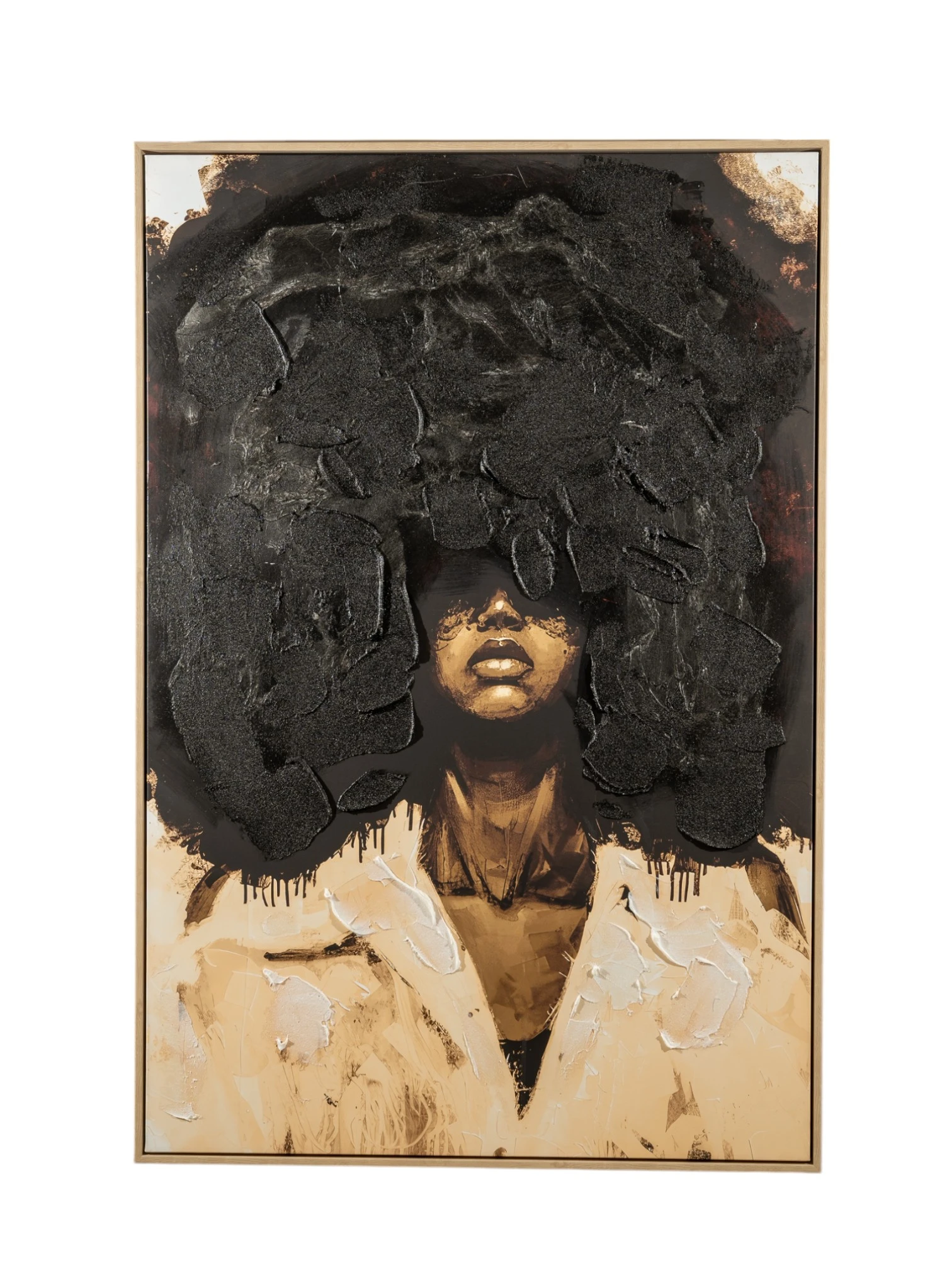 FRAMED CANVAS AFRICAN LADY WITH HAIR