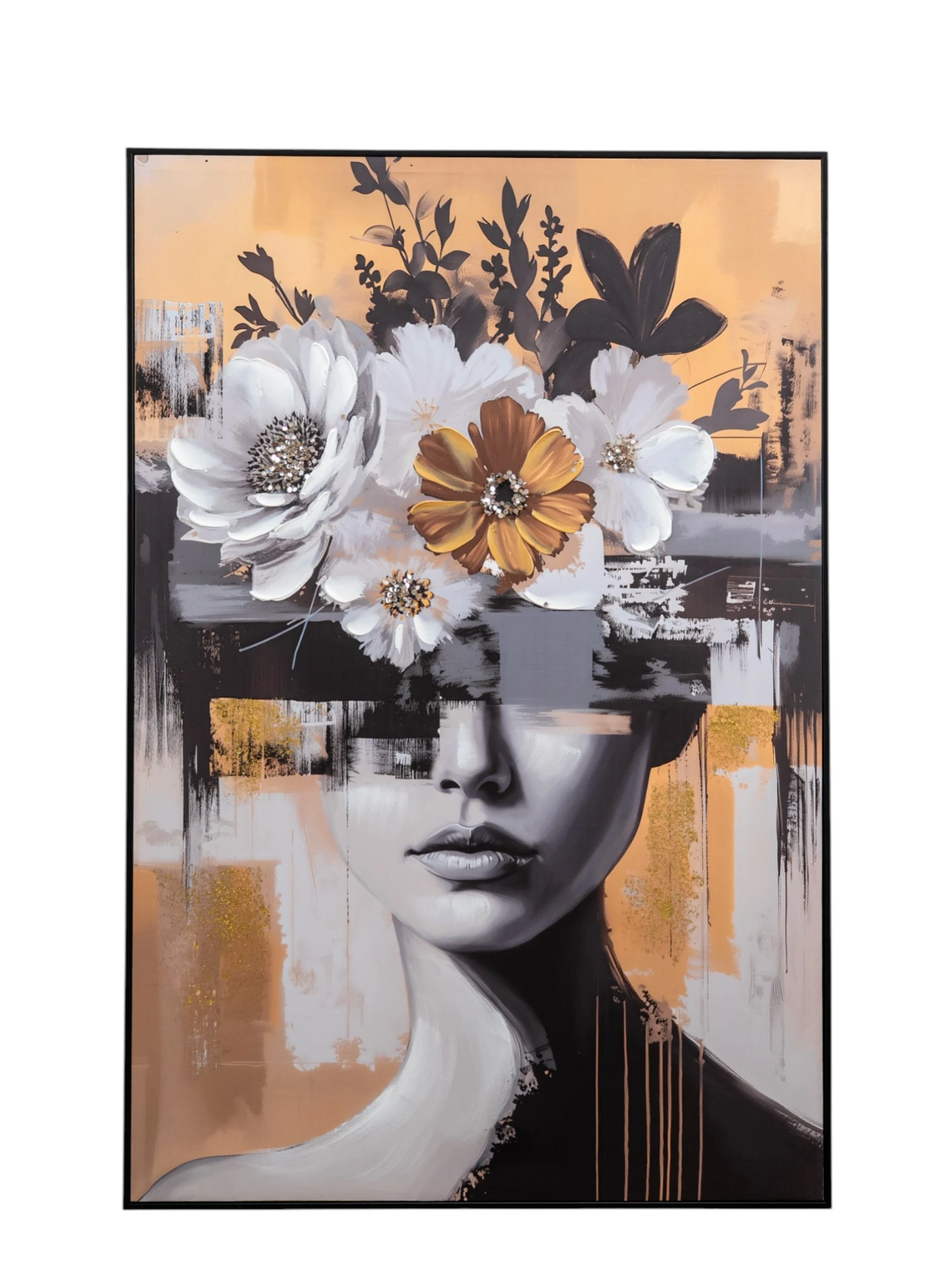 HAND PAINTING LADY FACE WITH FLOWERS