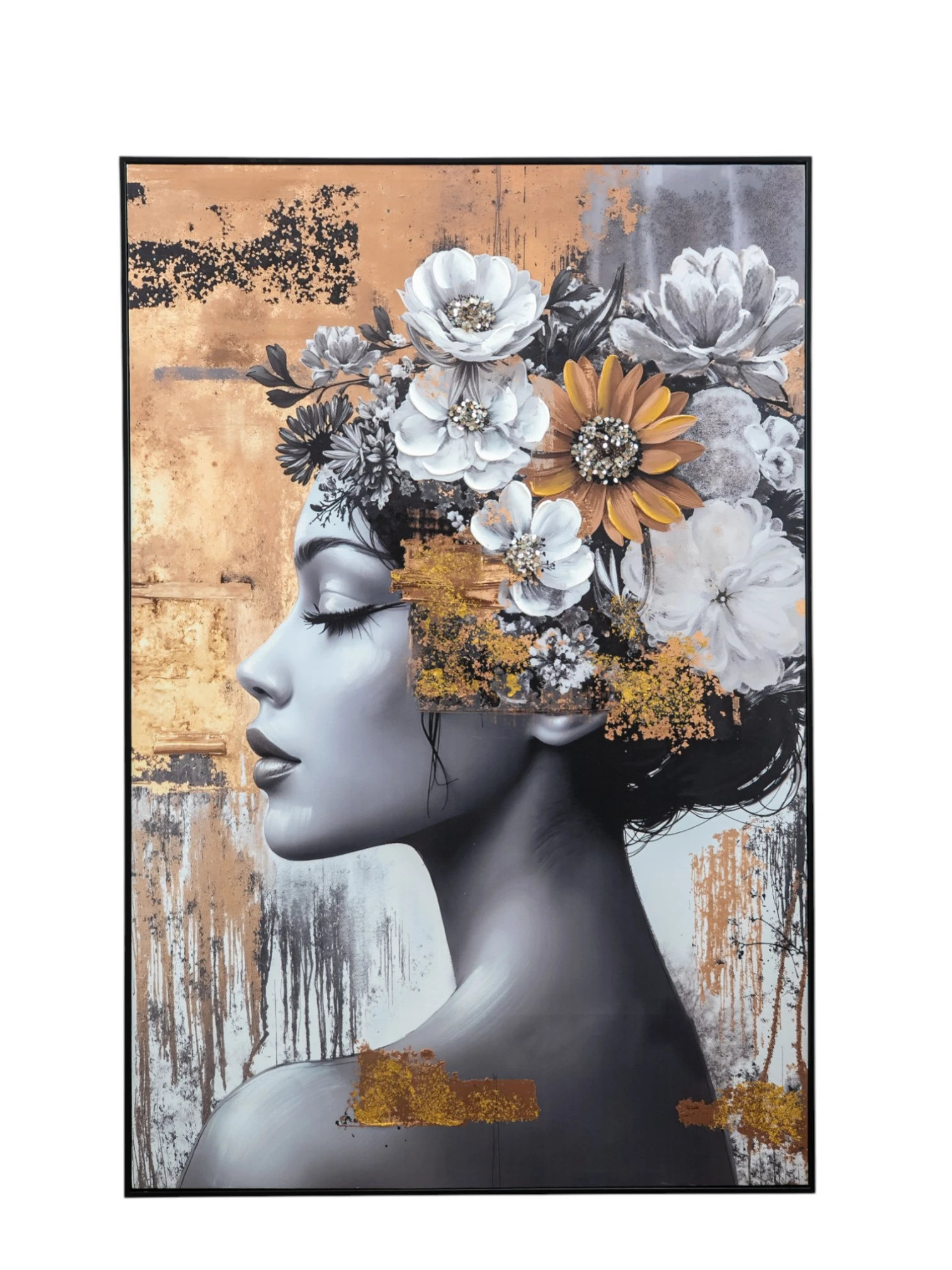 HAND PAINTING LADY SIDE WITH FLOWERS