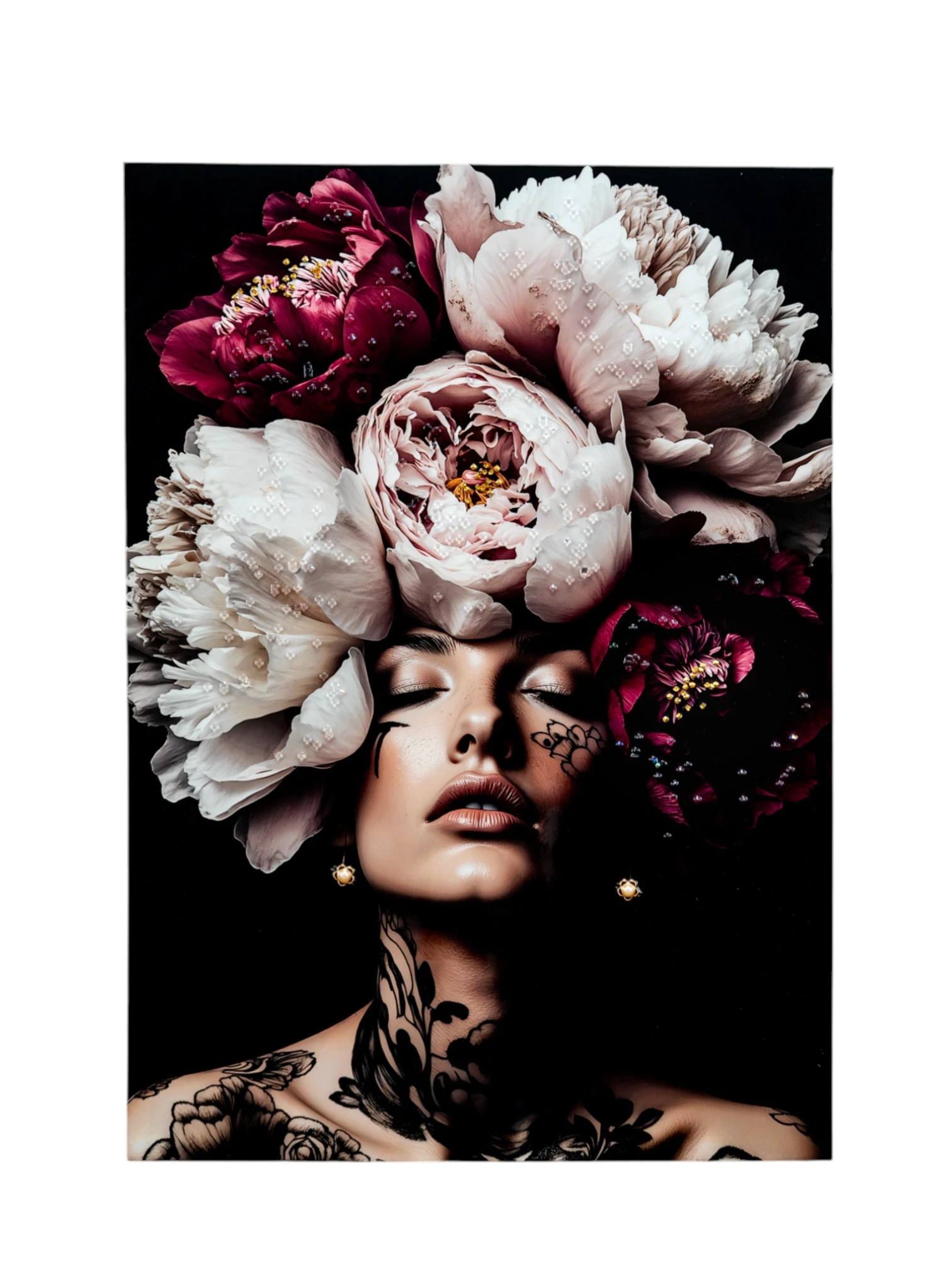 FRAME LADY FACE W FLOWERS & TATTOO HIGH GLOSSY