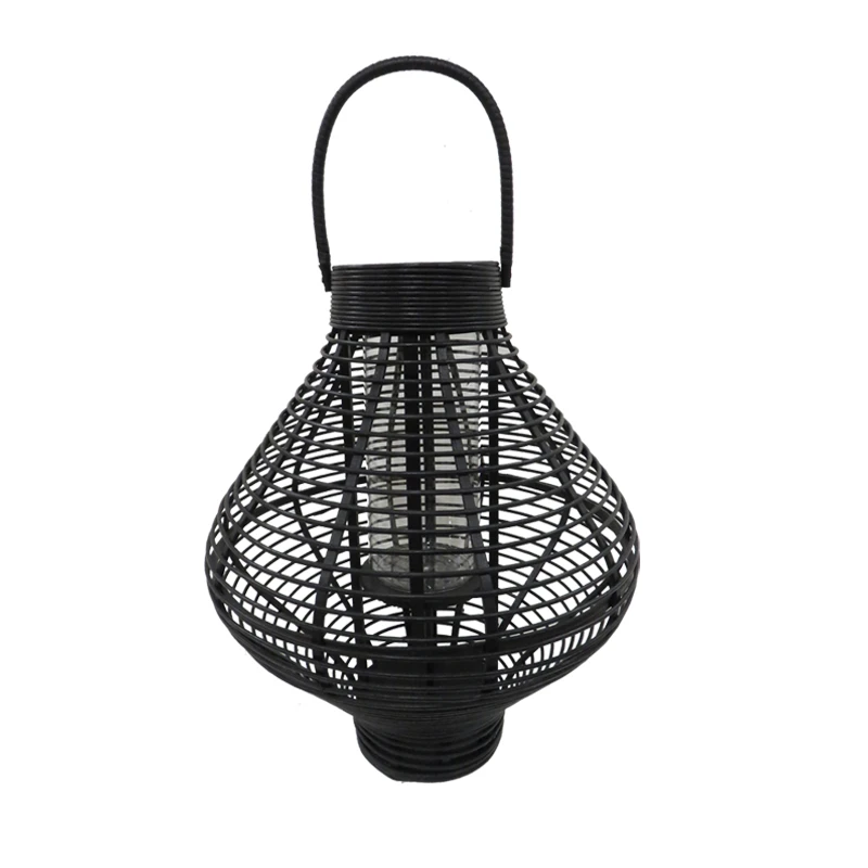 LARGE BAMBOO BLACK LANTERN WITH HANDLE