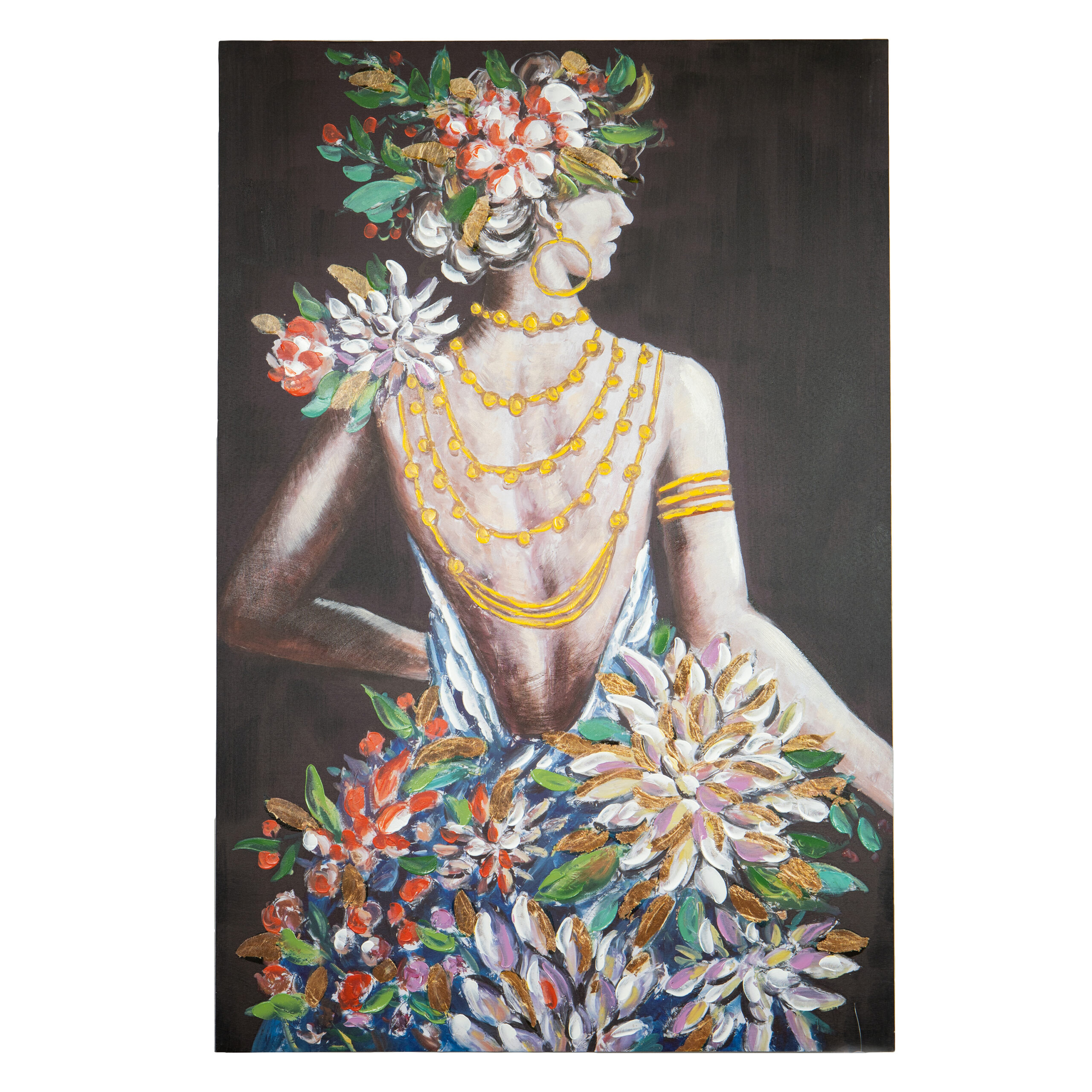 CANVAS FEMALE DRESSED AND FLOWERS LEFT RIGHT