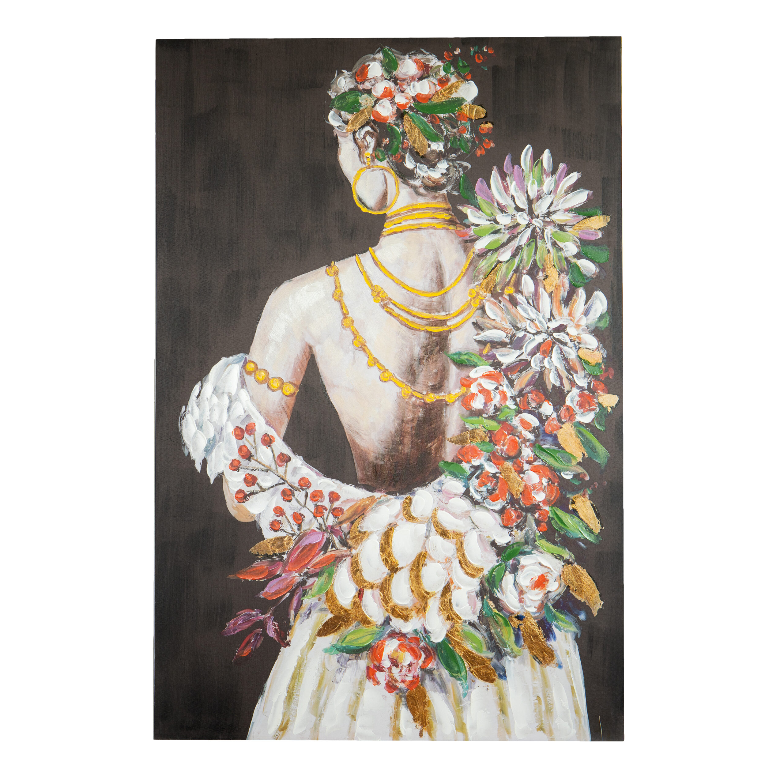 CANVAS FEMALE DRESSED WITH FLOWERS LOOKING LEFT