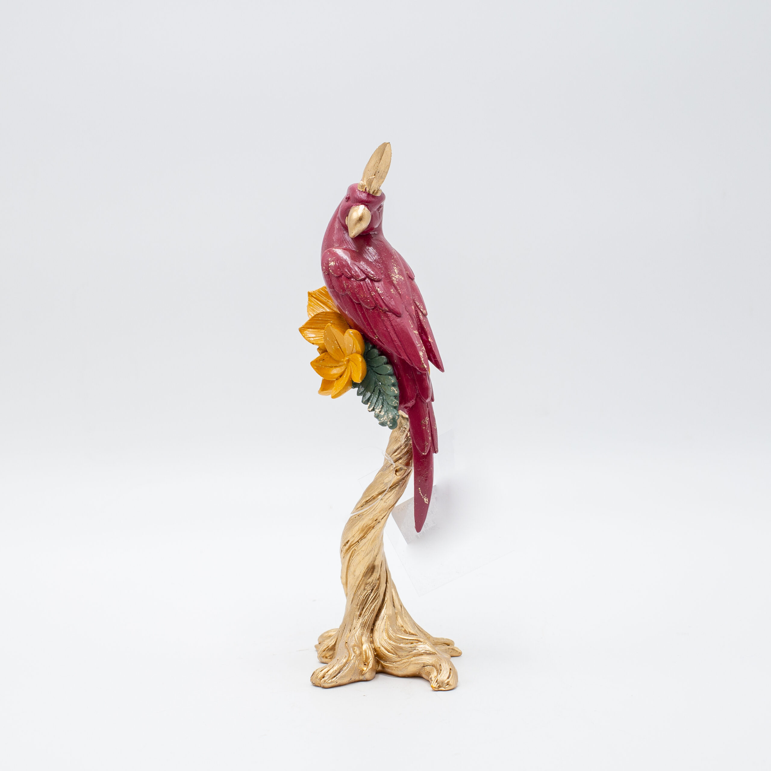 DECORATIVE BORDEAUX PARROT ON GOLD BRANCH