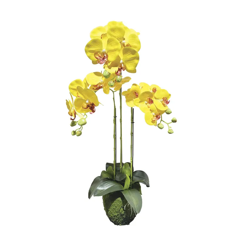 ARTIFICIAL YELLOW ORCHID FLOWER PLANT REAL TOUCH
