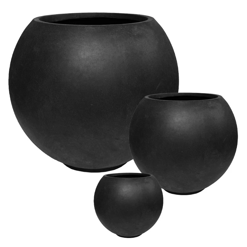 CEMENT BLACK ROUND POT