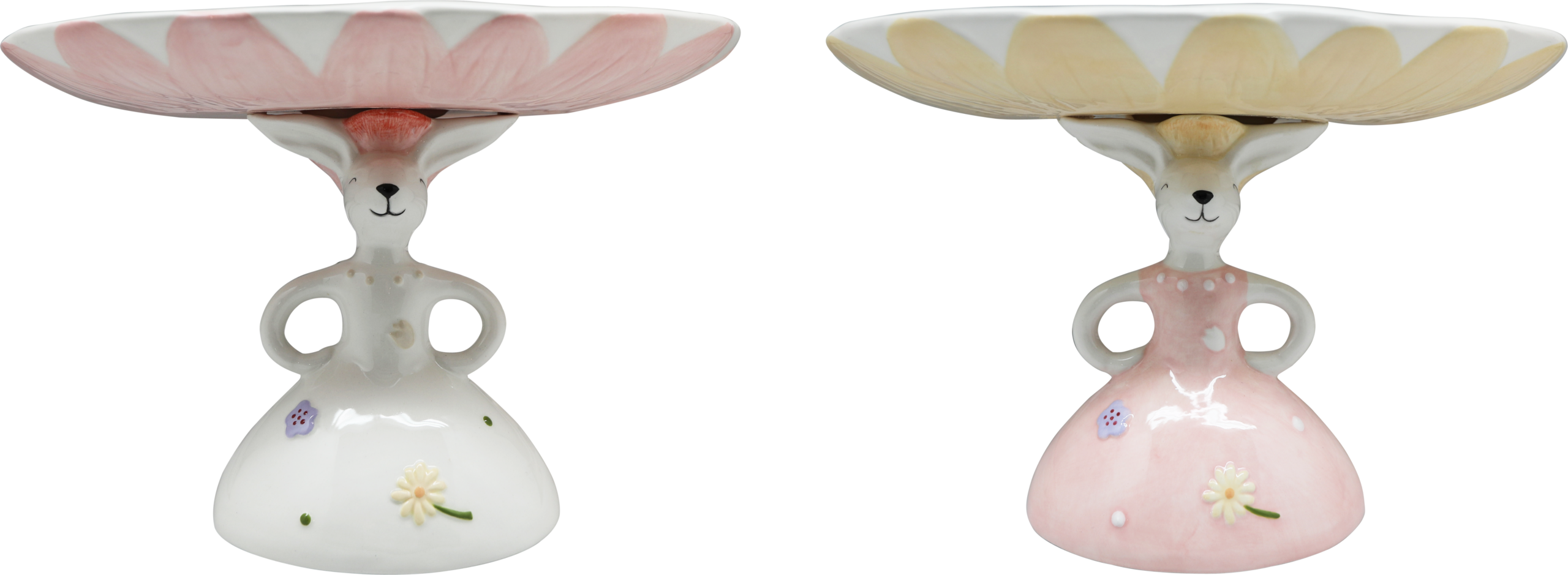 CERAMIC SPRINGLVORY WHITE/PINK RABIT CAKE PLATE