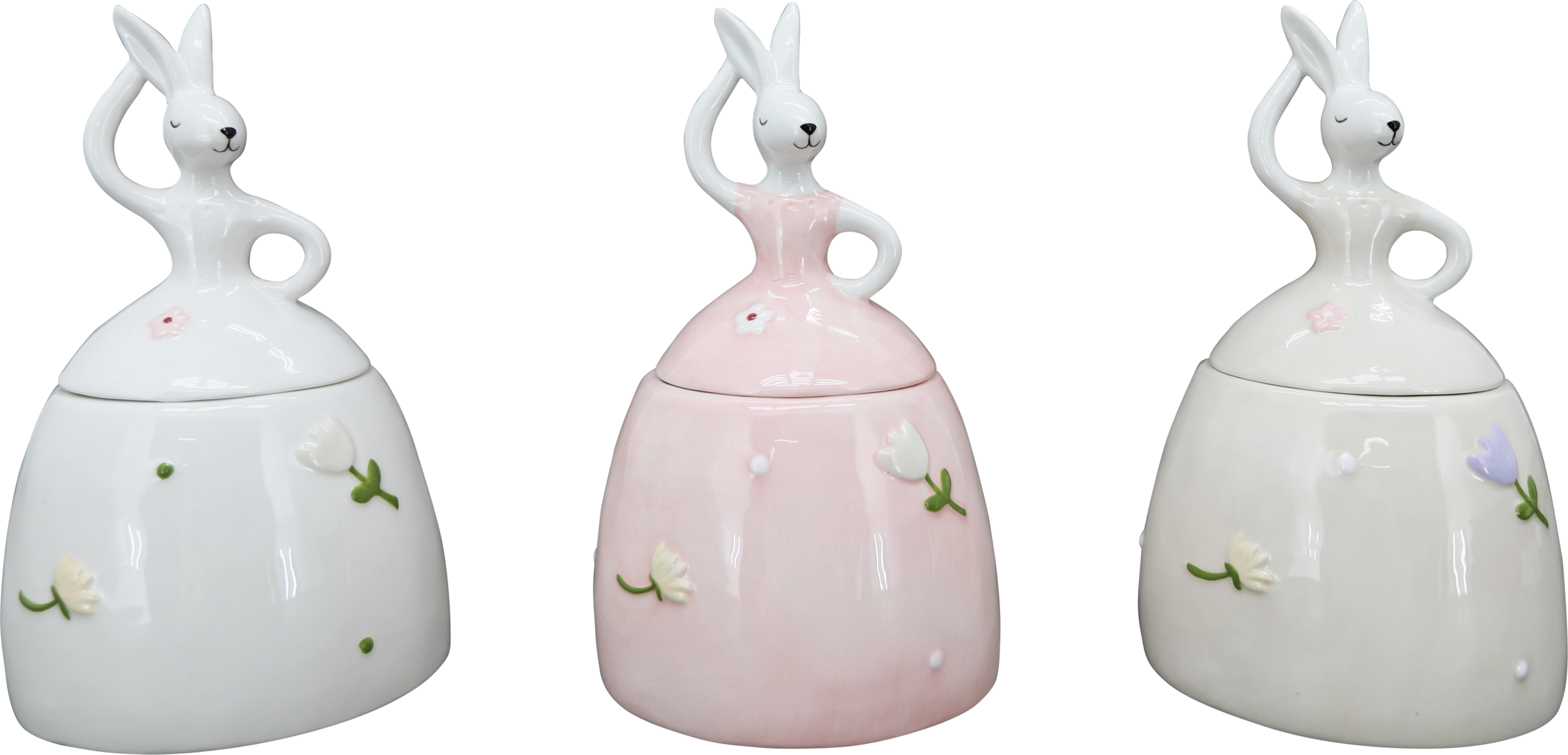 CERAMIC SPRINGLIVORY WHITE/PINK/IVORY RABBIT JAR