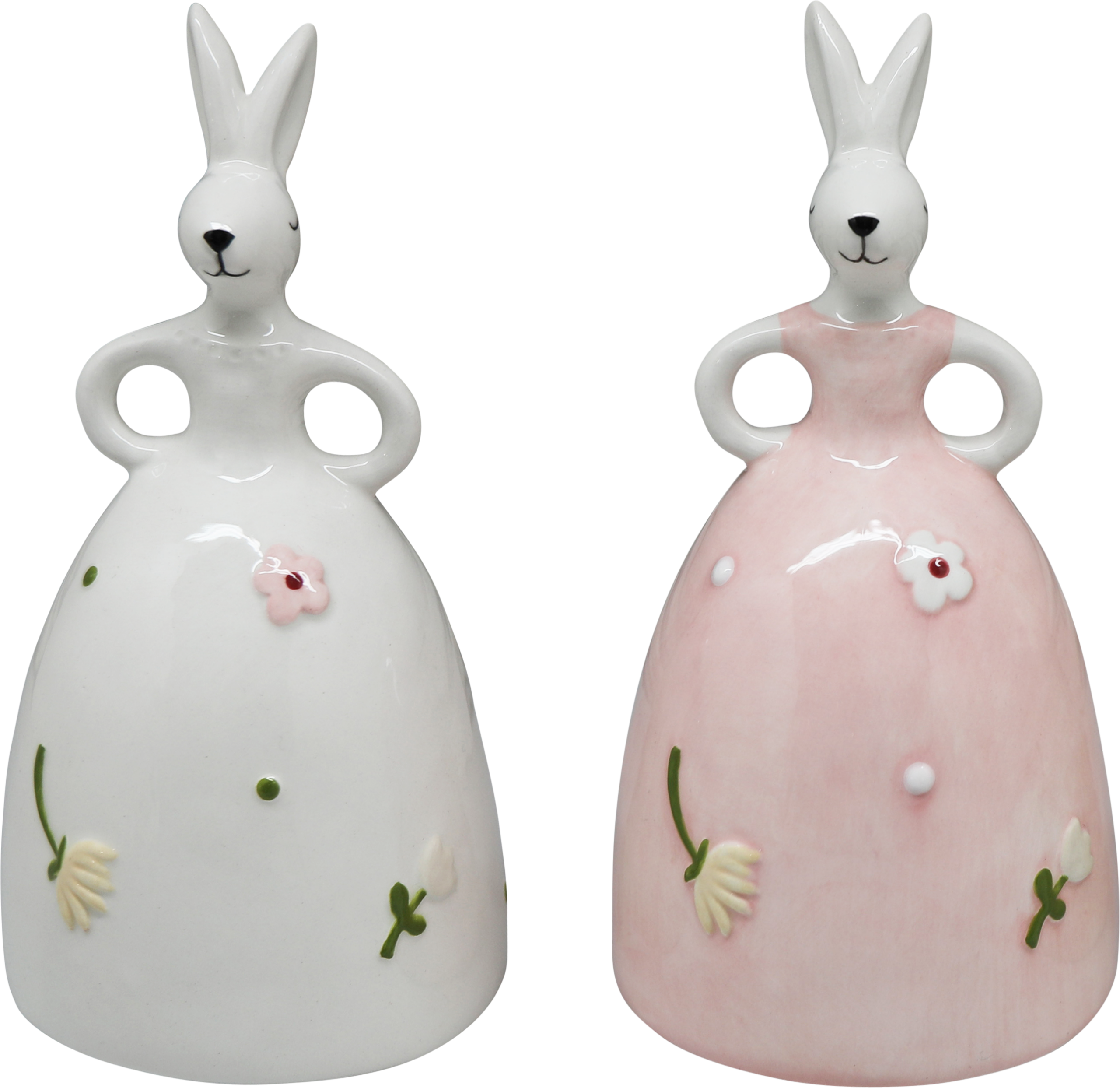 CERAMIC SPRINGLIVORY WHITE/PINK RABBIT FIGURINE