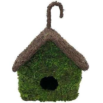 RATTAN/MOSS BIRDHOUSE WILLOW GREEN/BROWN 16X10.5X19CM WEGHT