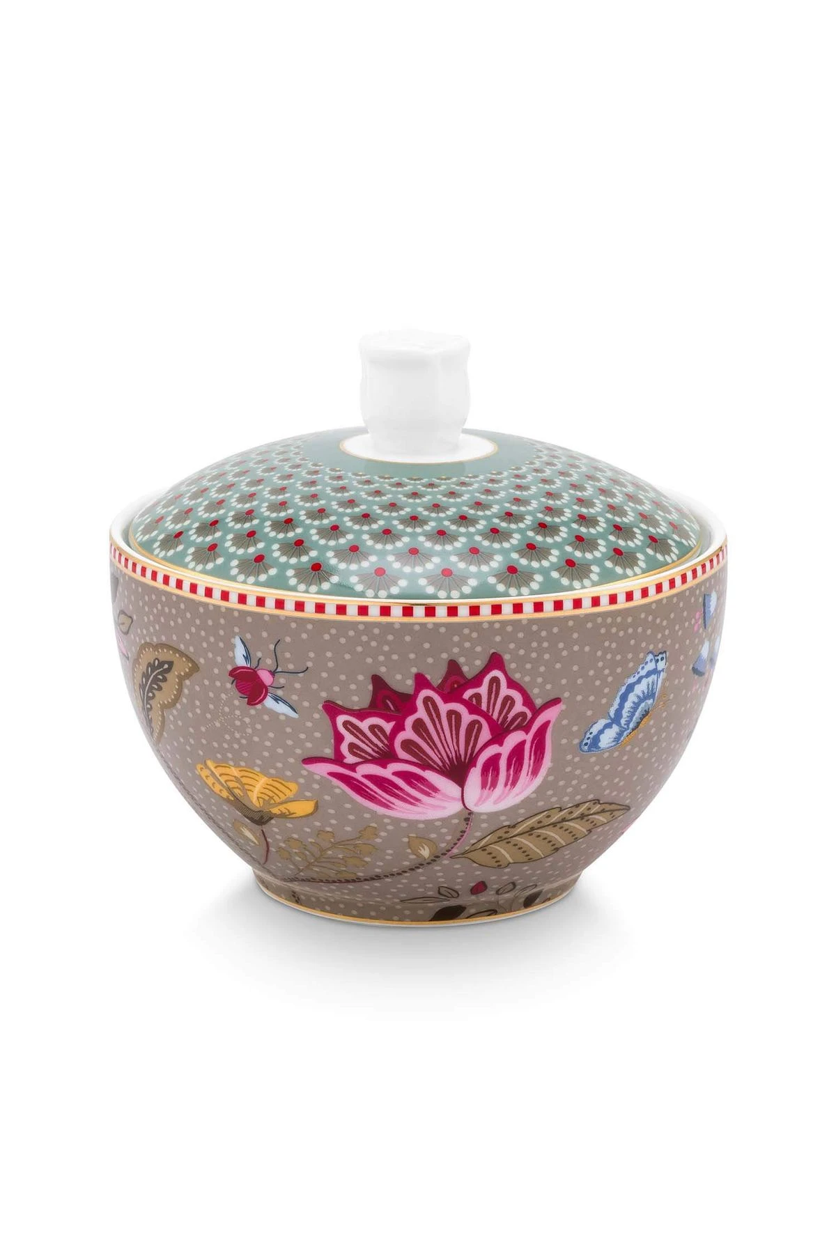 BLOOMING TALES COLLECTION KHAKI-BLUE PORCELAIN SUGAR BOWL