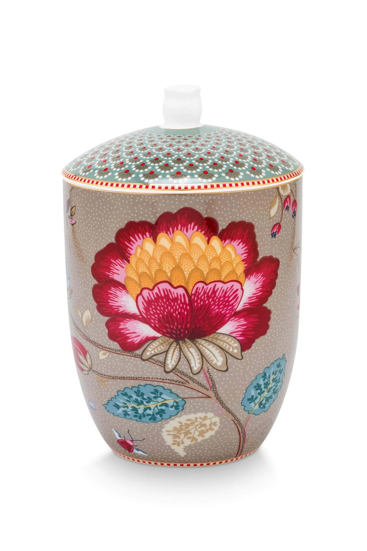 BLOOMING TALES COLLECTION KHAKI-BLUE PORCELAIN STORAGE JAR