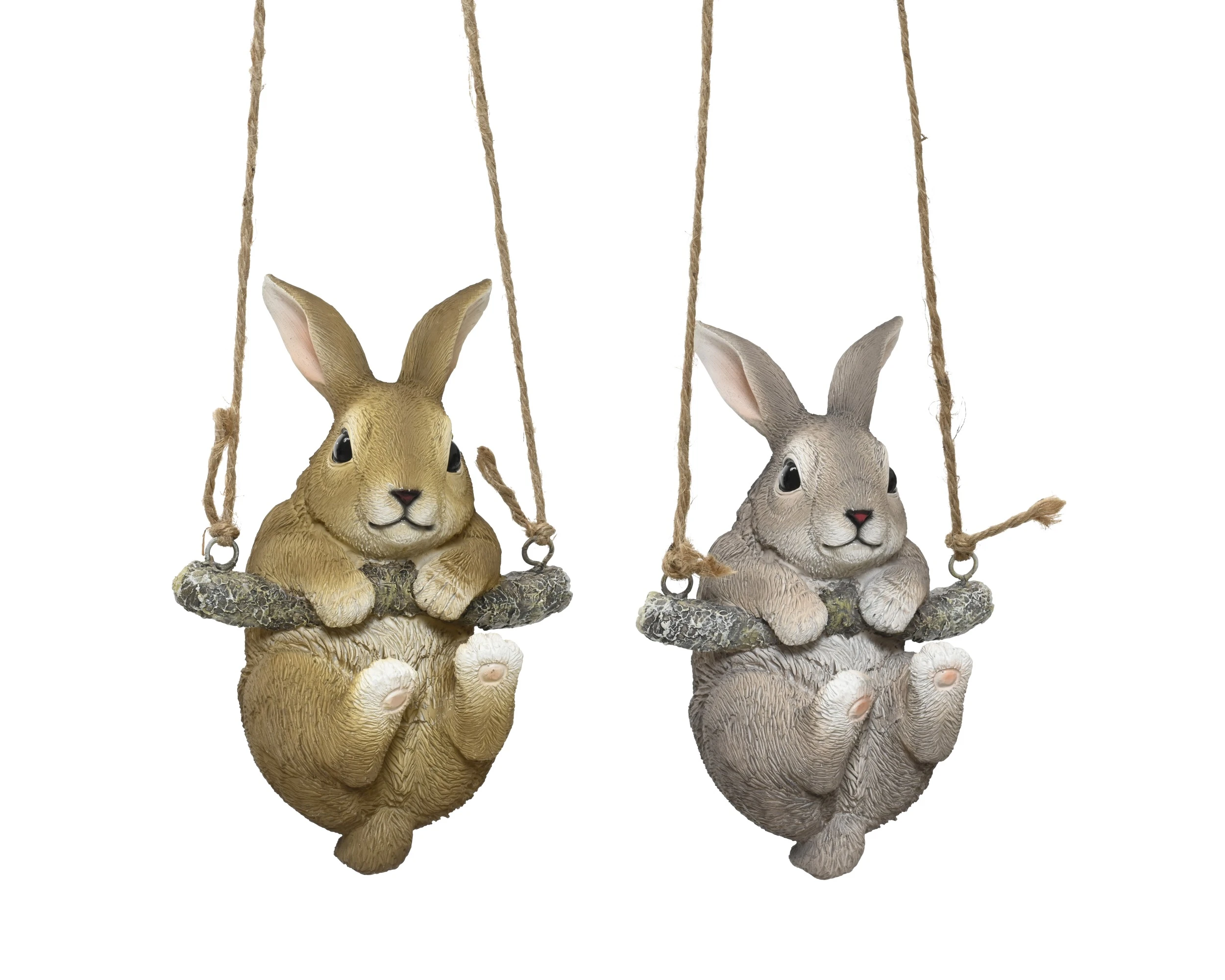 HANGING BUNNY STONE, LINEN, RESIN BROWN HANDMADE