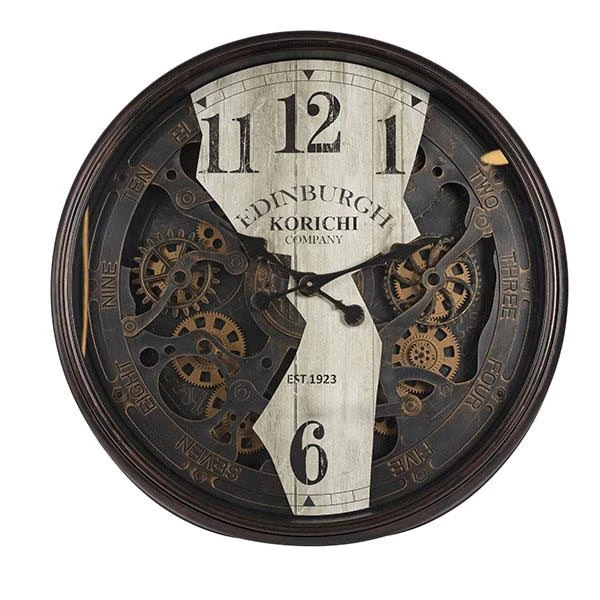 WALL CLOCK WITH GEAR WHEEL BROWN/ ECRU