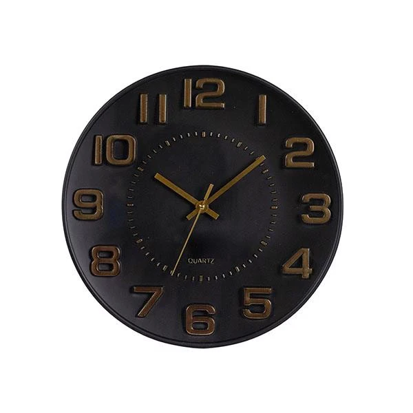 PLASTIC WALL CLOCK BLACK - GOLD