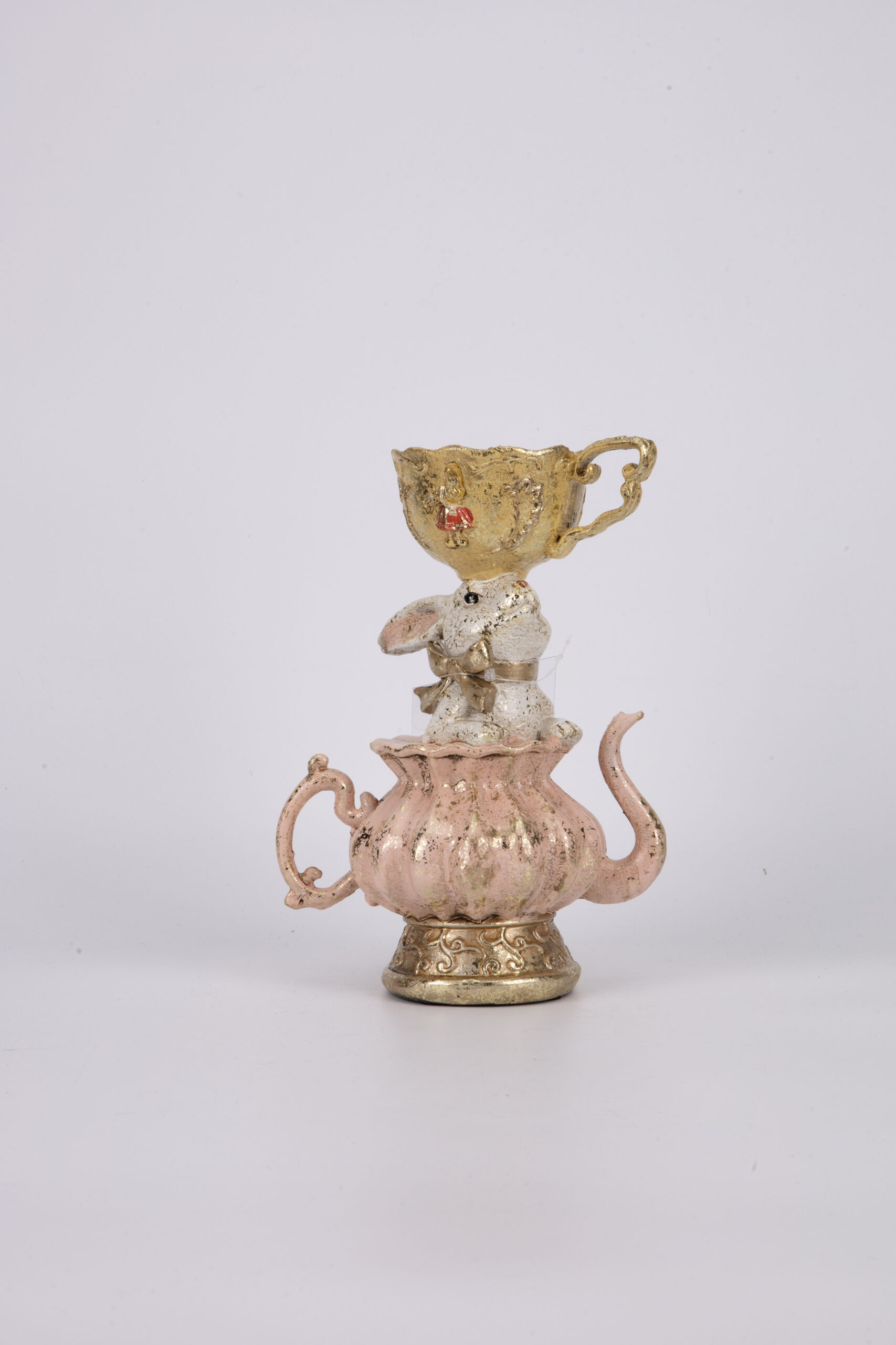 RESIN EASTER RABBIT IN TEAPOT PINK