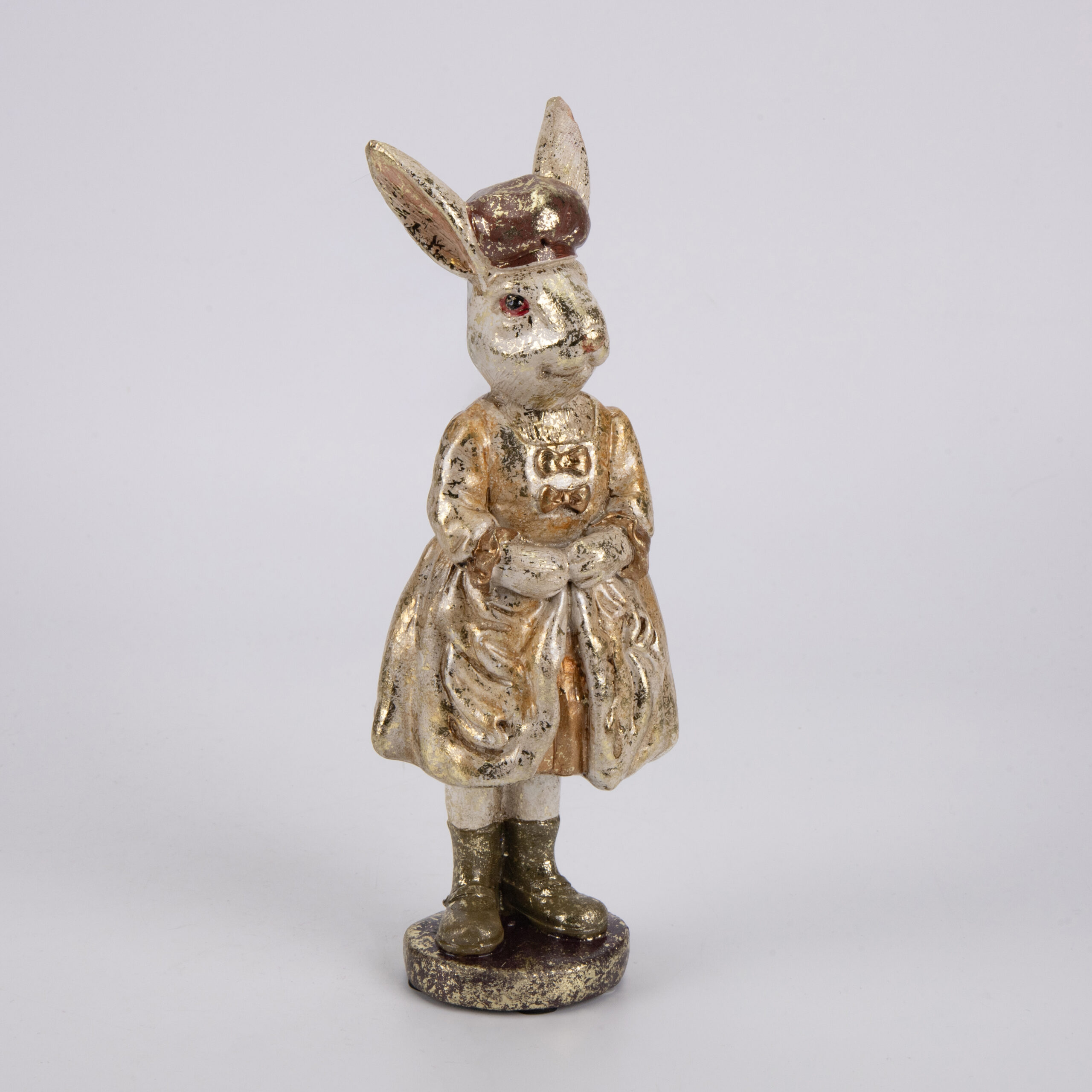 RESIN EASTERGOLD/WHITE RABBIT WITH DRESS