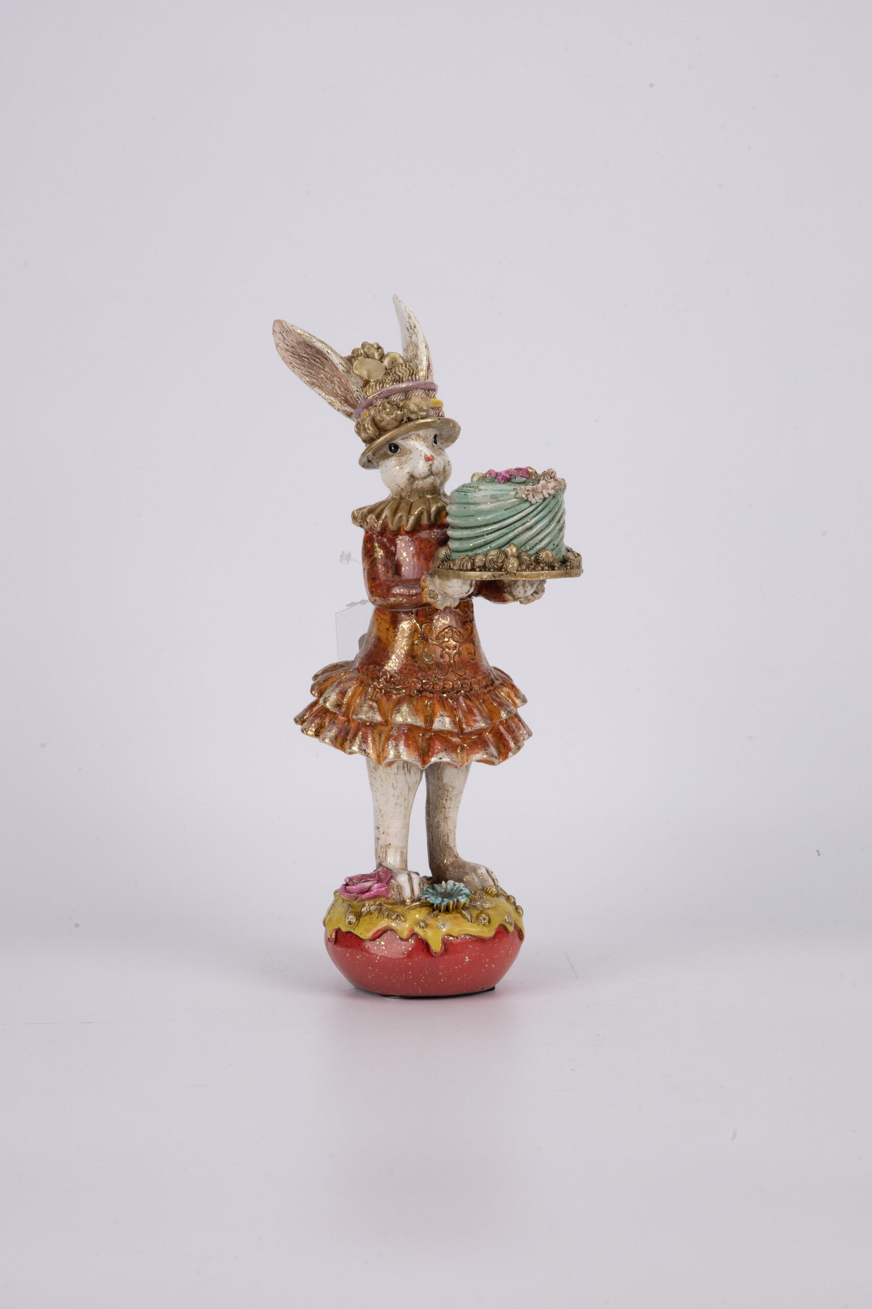 RESIN EASTER RABBIT WITH MILTICOLOR CAKE DONUT