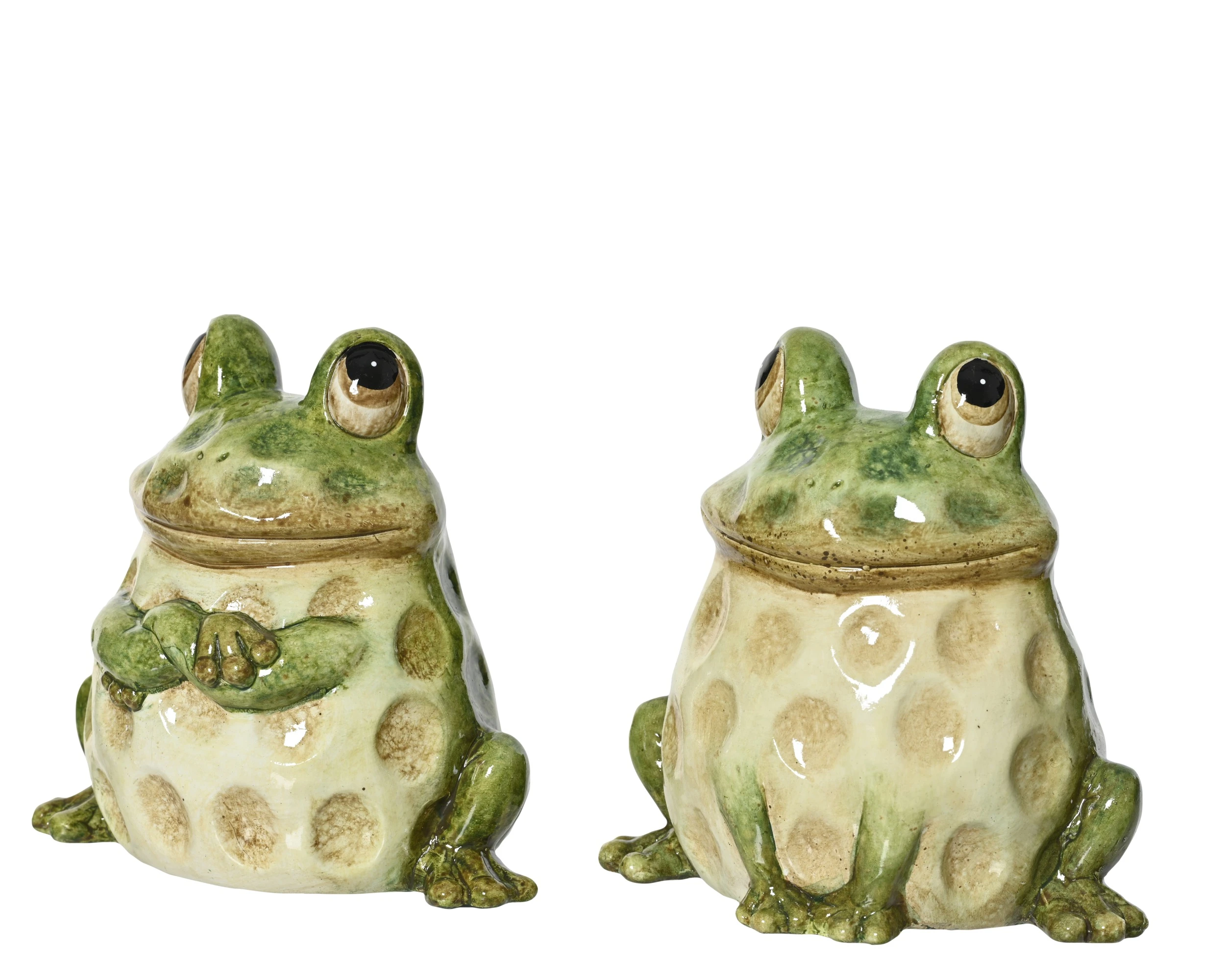 HANDMADE FROG TERRACOTTA GREEN HANDS UP/DOWN