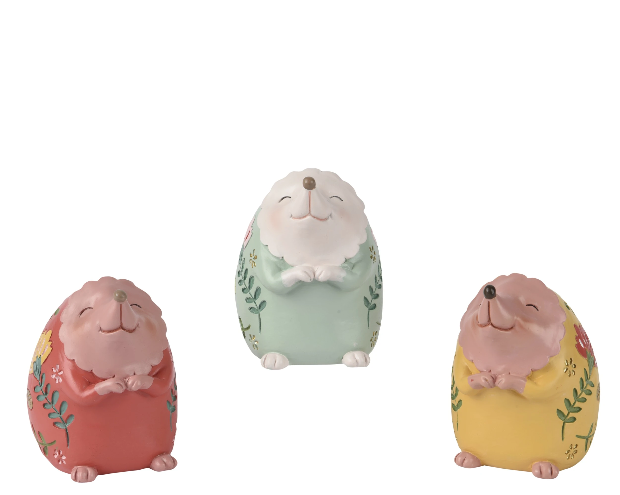 HANDMADE HEDGEHOG RESIN CARVING GREEN/PINK/YELLOW