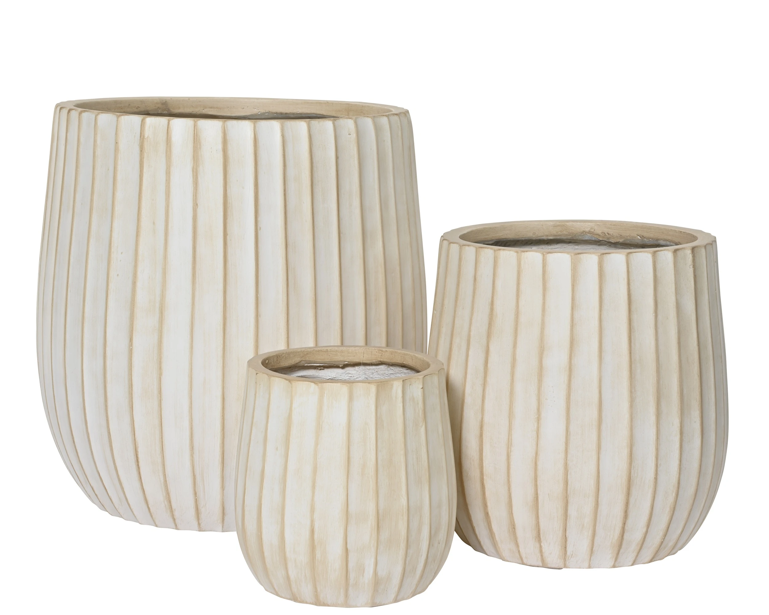 SAND KAE PLANTER FIBRECLAY ROUND WITH VERTICAL RIB INDOOR/OUTDOOR