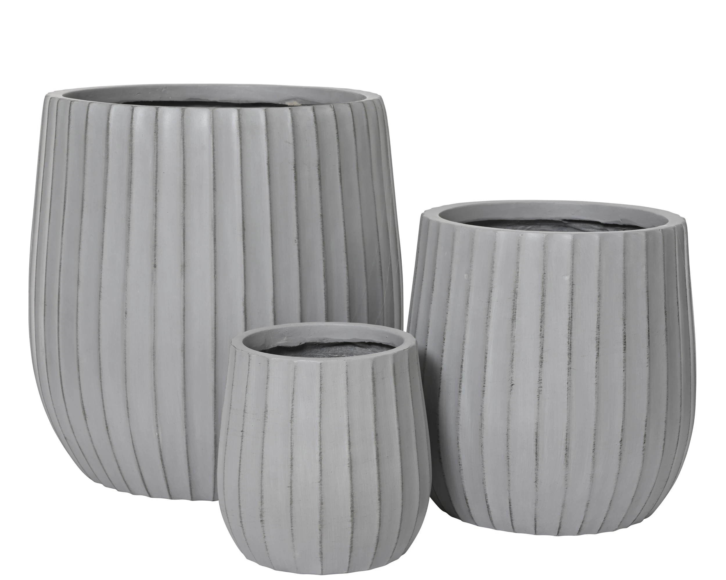 ANTIQUE GREY KAE PLANTER FIBRECLAY WITH VERTICAL RIB  INDOOR/OUTDOOR