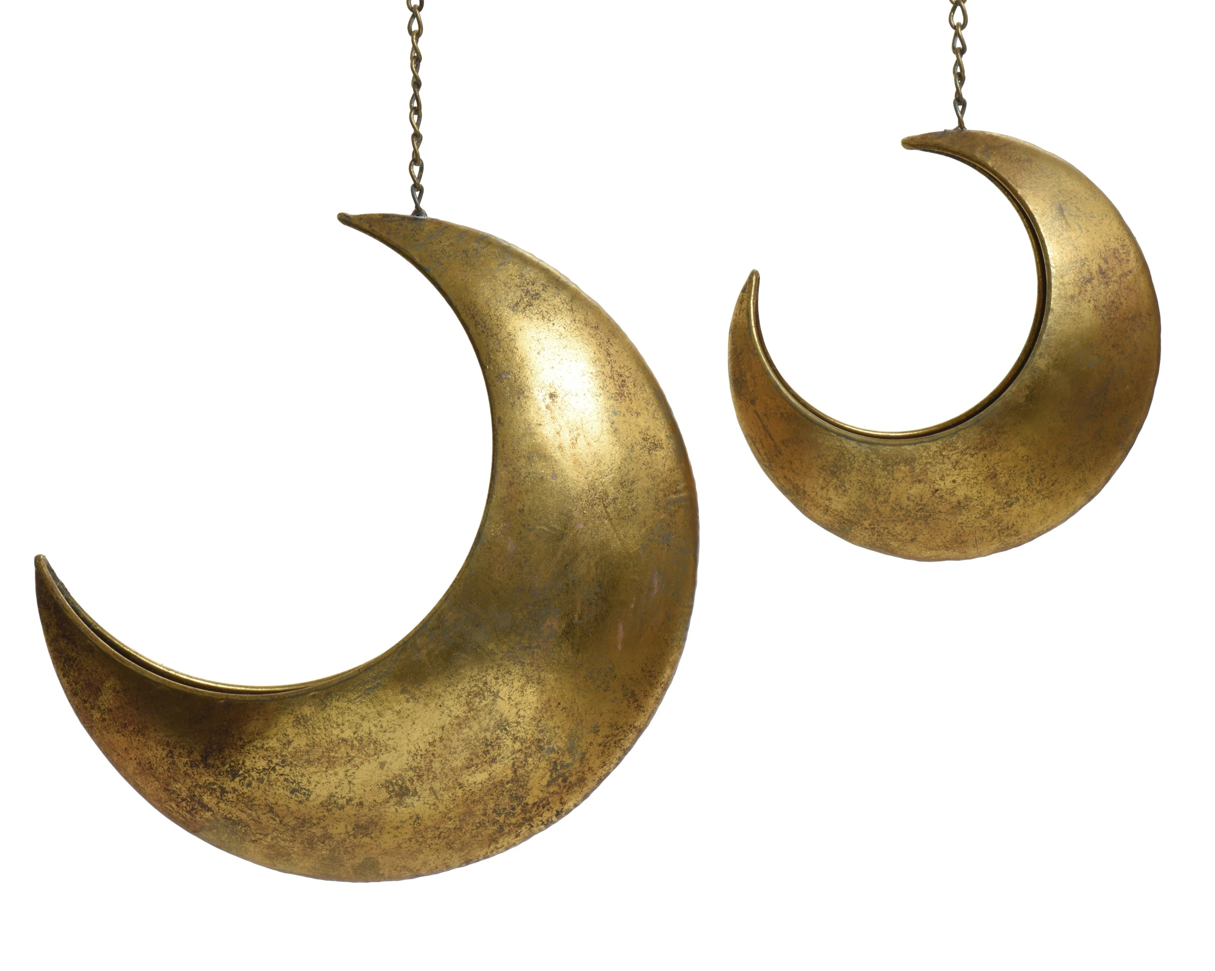 PLANTER IRON MOON GOLD SHINE MOON SET A 2 WITH IRON CHAIN WITH HOOK
