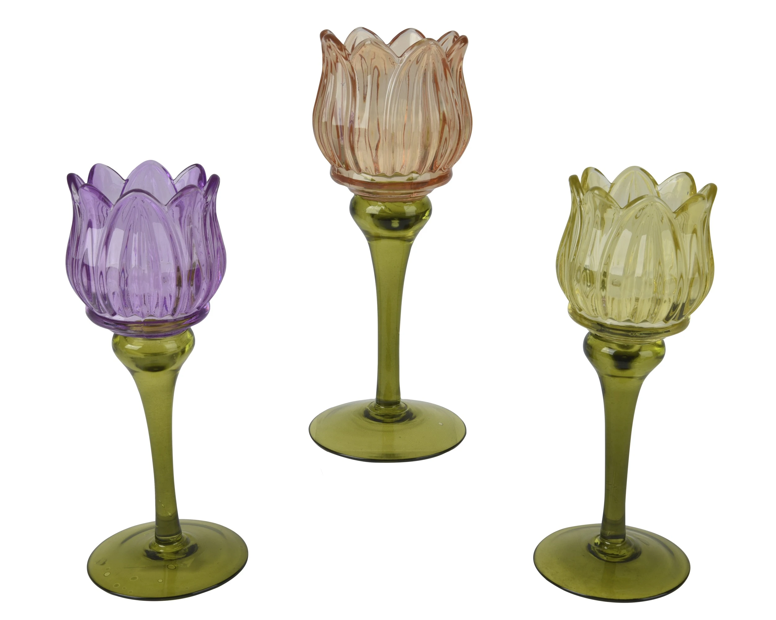 GLASS TEALIGHT PEACH-BROWN/LILAC/GREEN-MINT