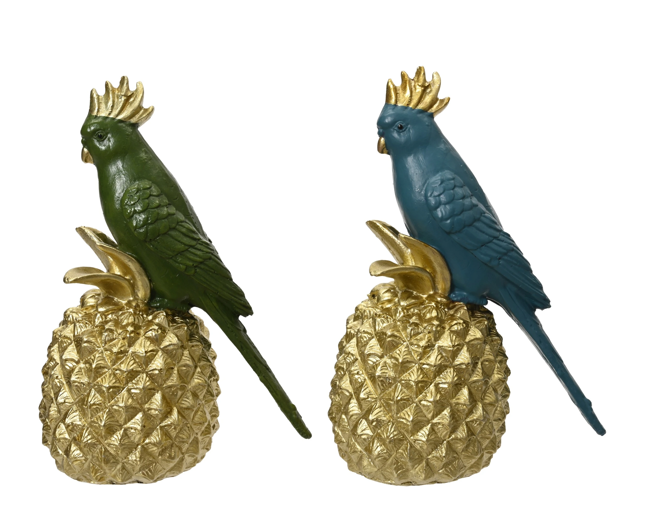 HANDMADE RESIN GREEN/BLUE PARROT BIRD ON PINEAPPLE