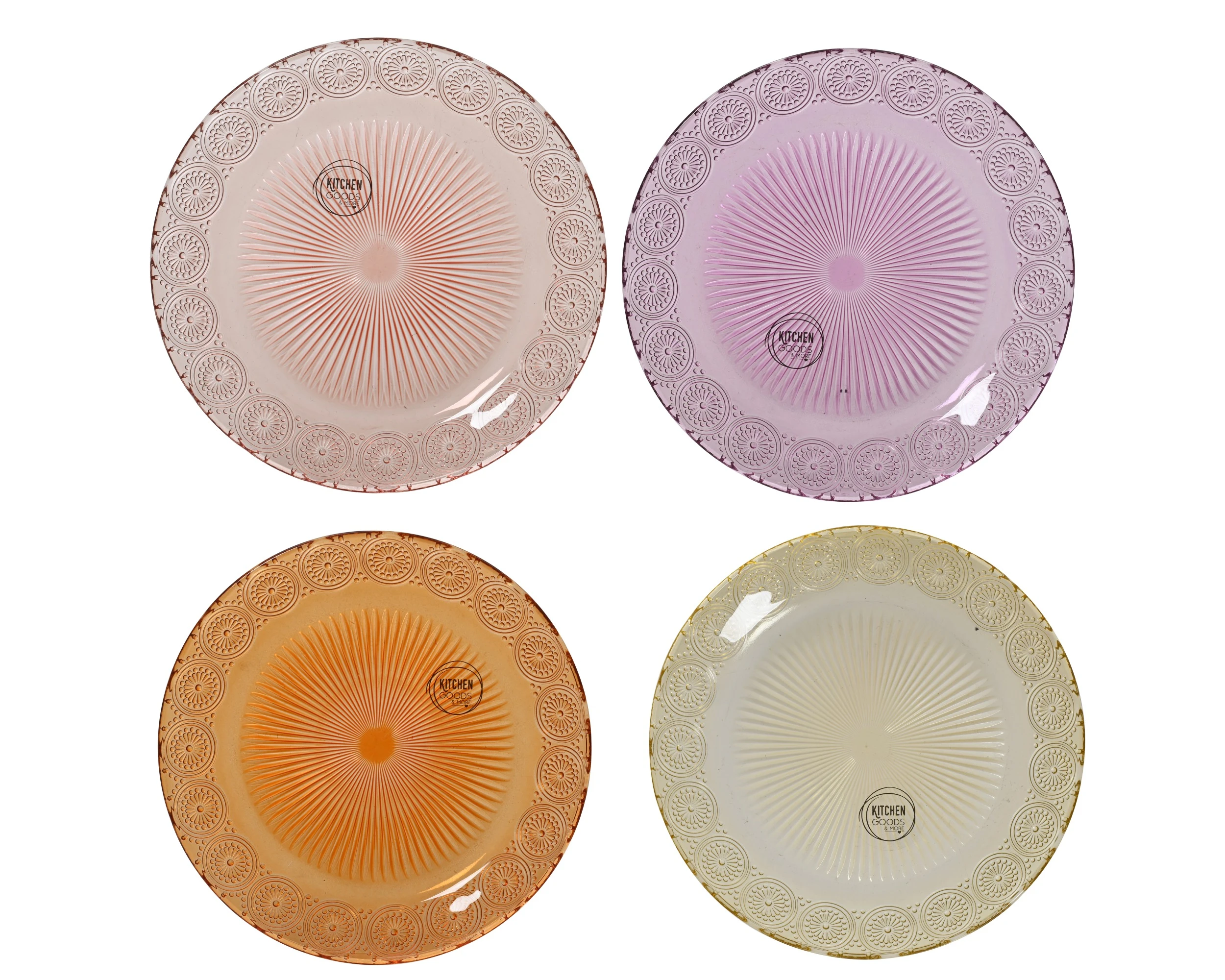 BREAKFAST PLATE GLASS CLEAR PALE PURPLE/ORANGE RED/ORANGE/CREAM