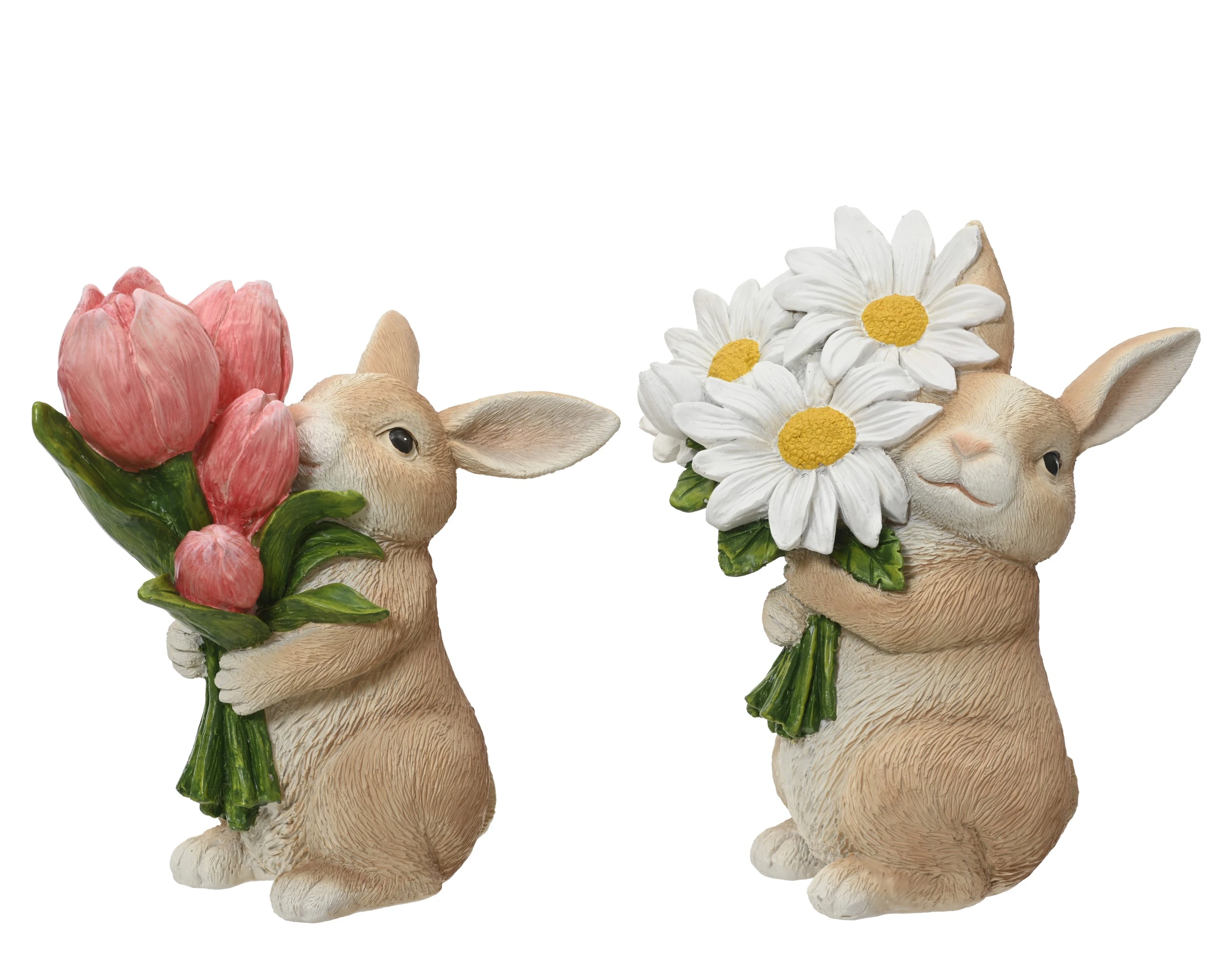 BUNNY RESIN WITH WHITE CHRYSANTHEMUM/PINK TULIP