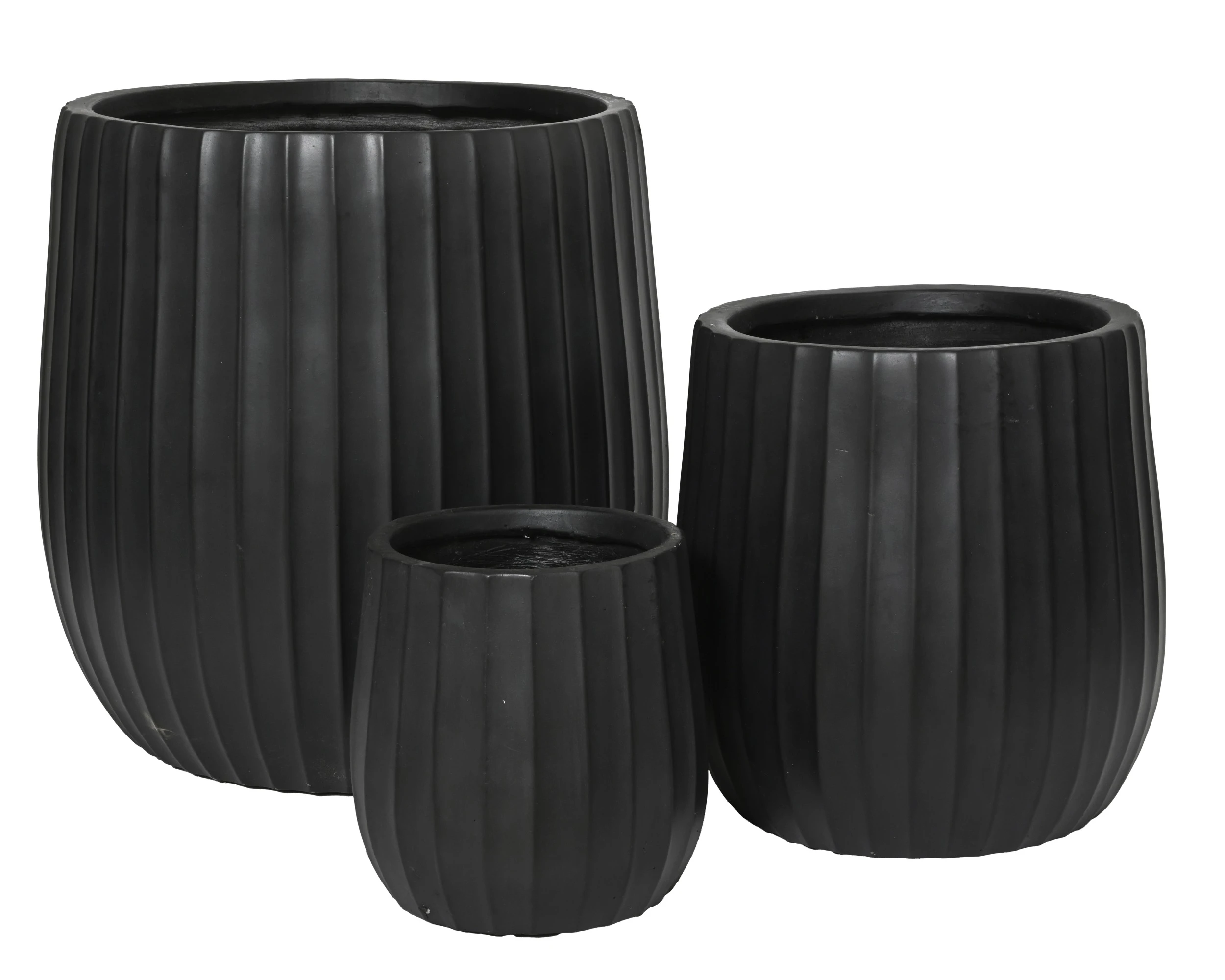 KAE BLACK PLANTER FIBRECLAY ROUND WIDE RIBS INDOOR/OUTDOOR
