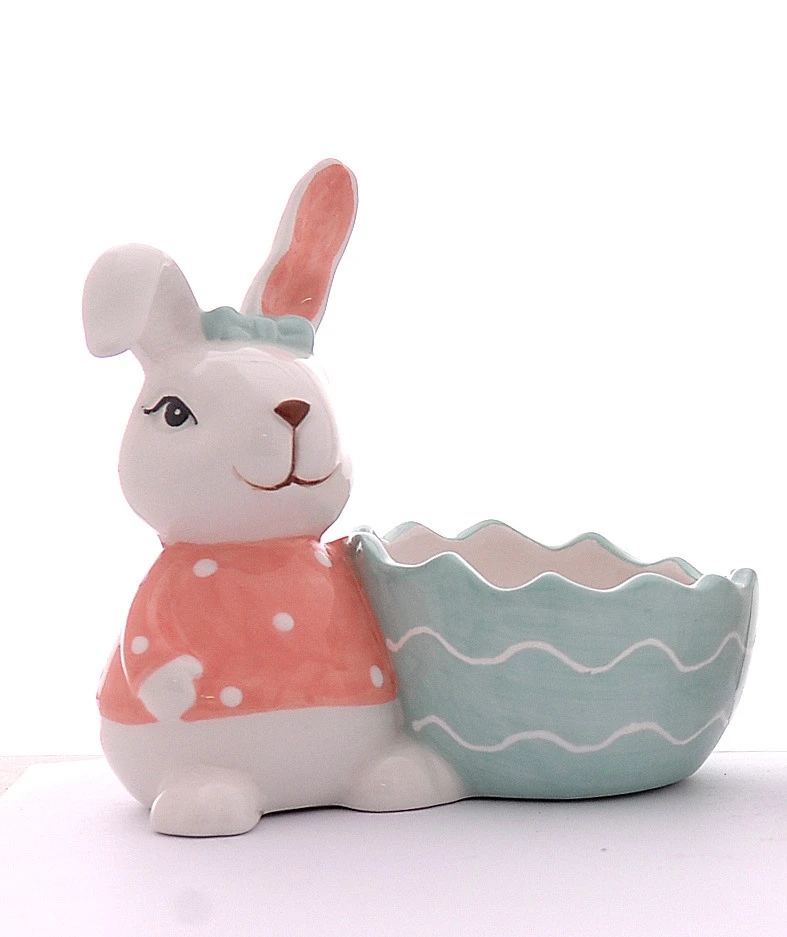 PINK RABBIT WITH BLUE EGG POT
