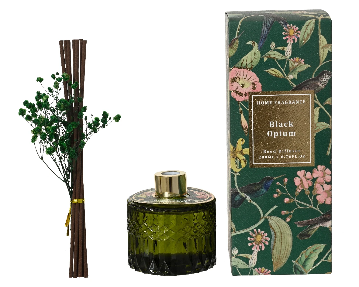 GLASS DIFFUSER 8PCS FIBER STICKS SCENT BLACK OPIUM