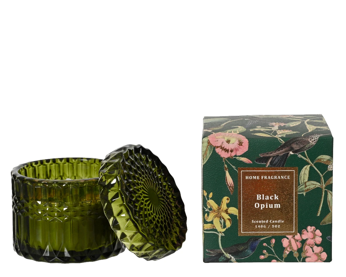 SCENTED CANDLE GREEN GLASS DIFFUSE SCENT BLACK OPIUM