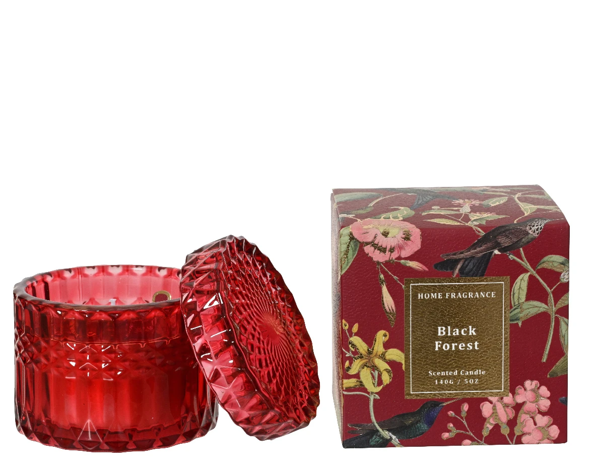 SCENTED CANDLE RED GLASS SCENT BLACK FOREST