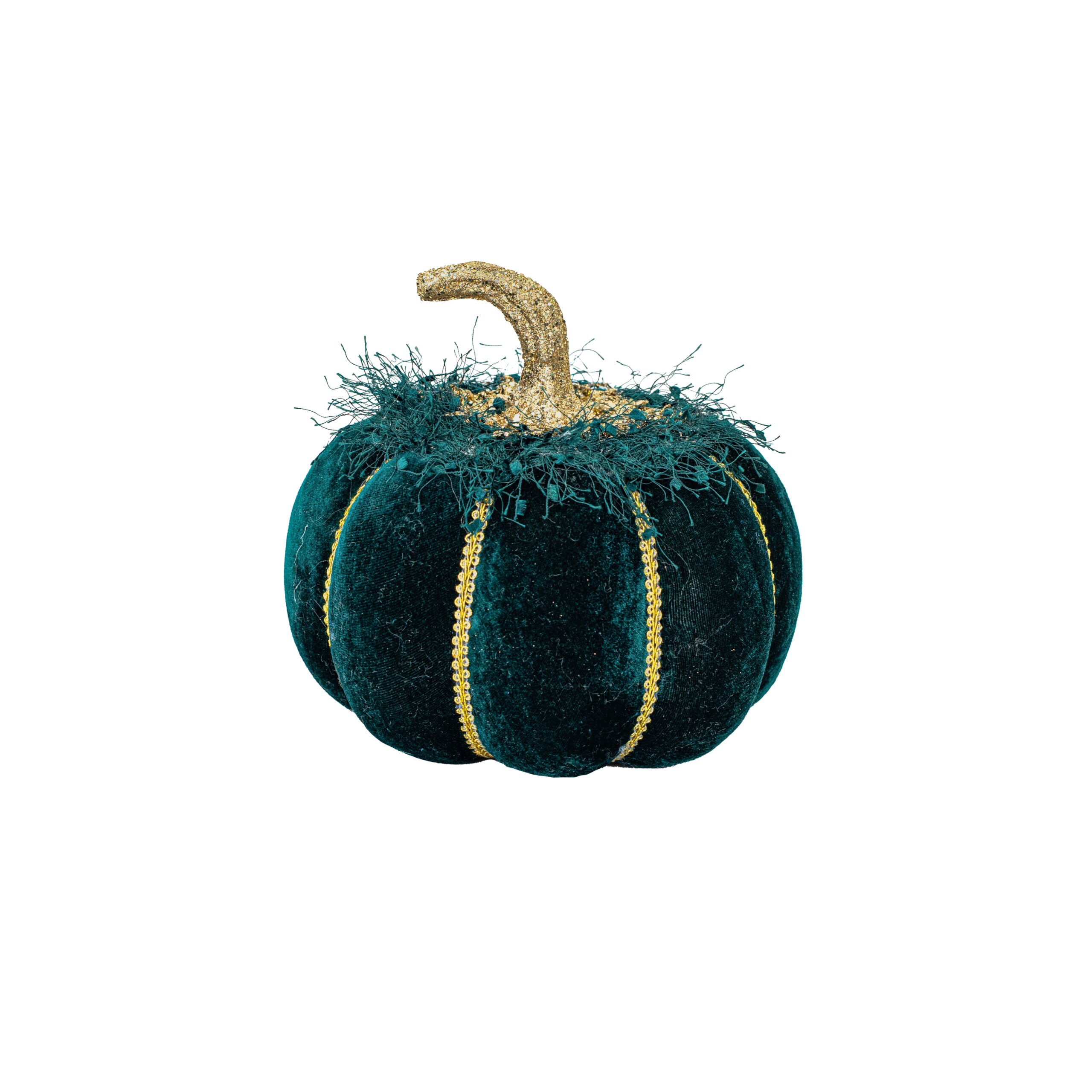 DARK GREEN VELVET PUMPKIN W GOLD GLITTER