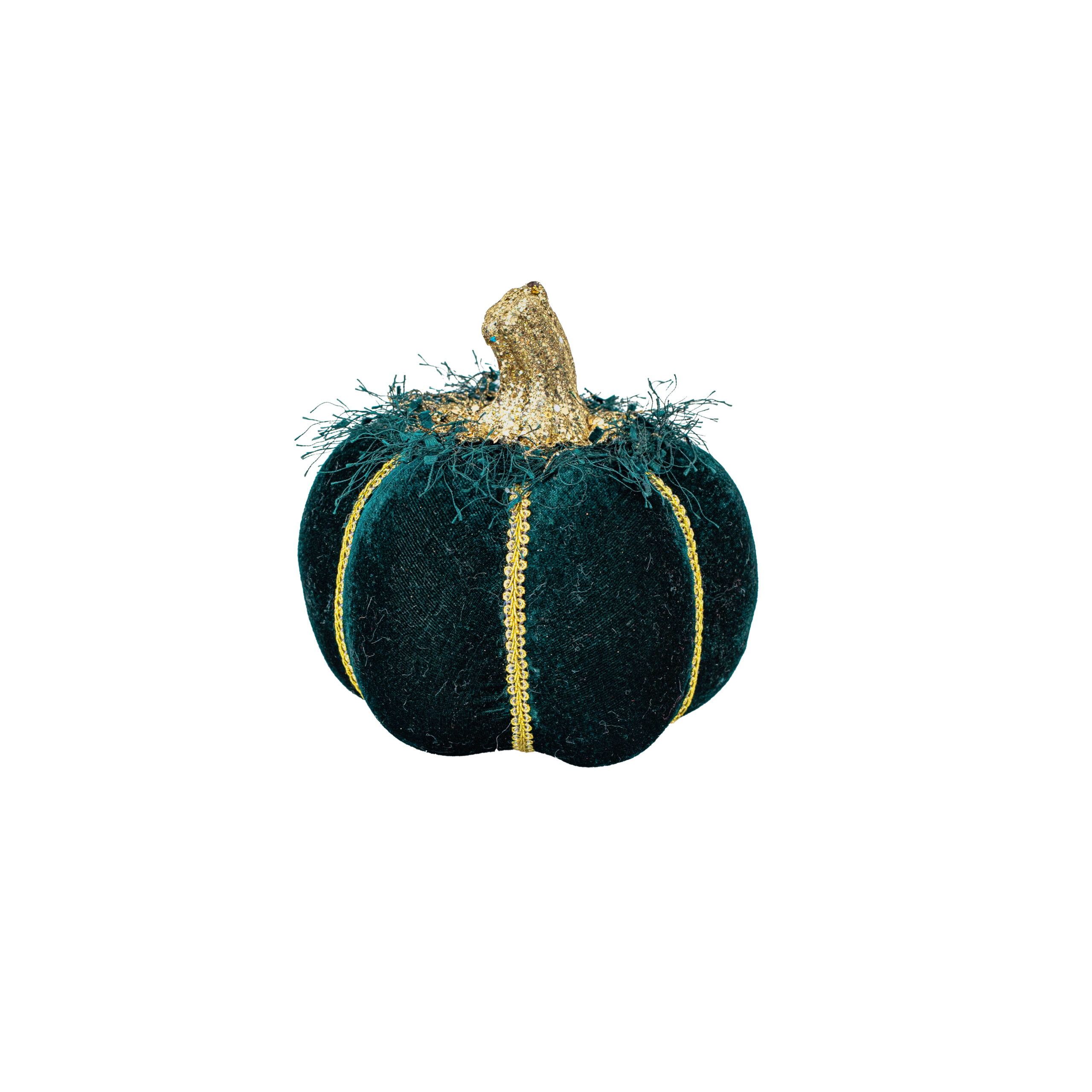 DARK GREEN VELVET PUMPKIN W GOLD GLITTER