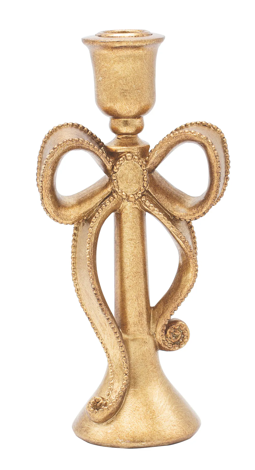 RESIN GOLD CANDLE HOLDER W BOW