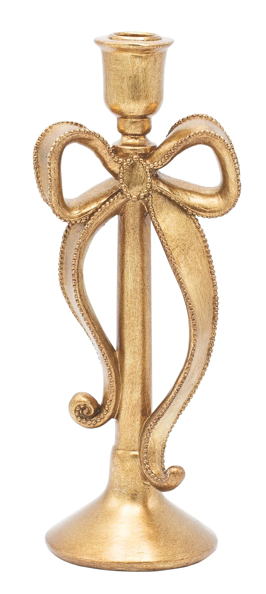 RESIN CANDLE HOLDER GOLD WITH BOW