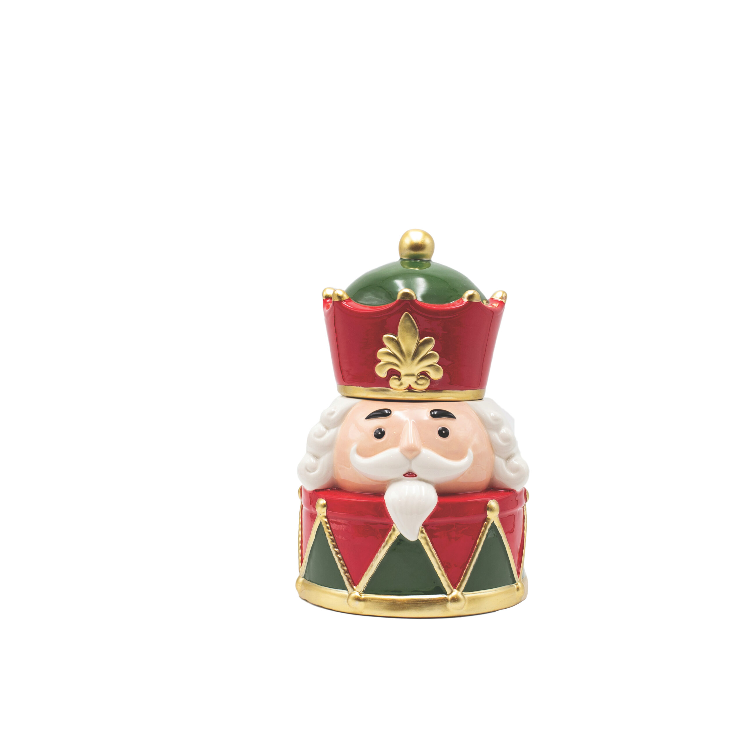 CERAMIC COOKIE JAR GREEN RED NUTCRACKER