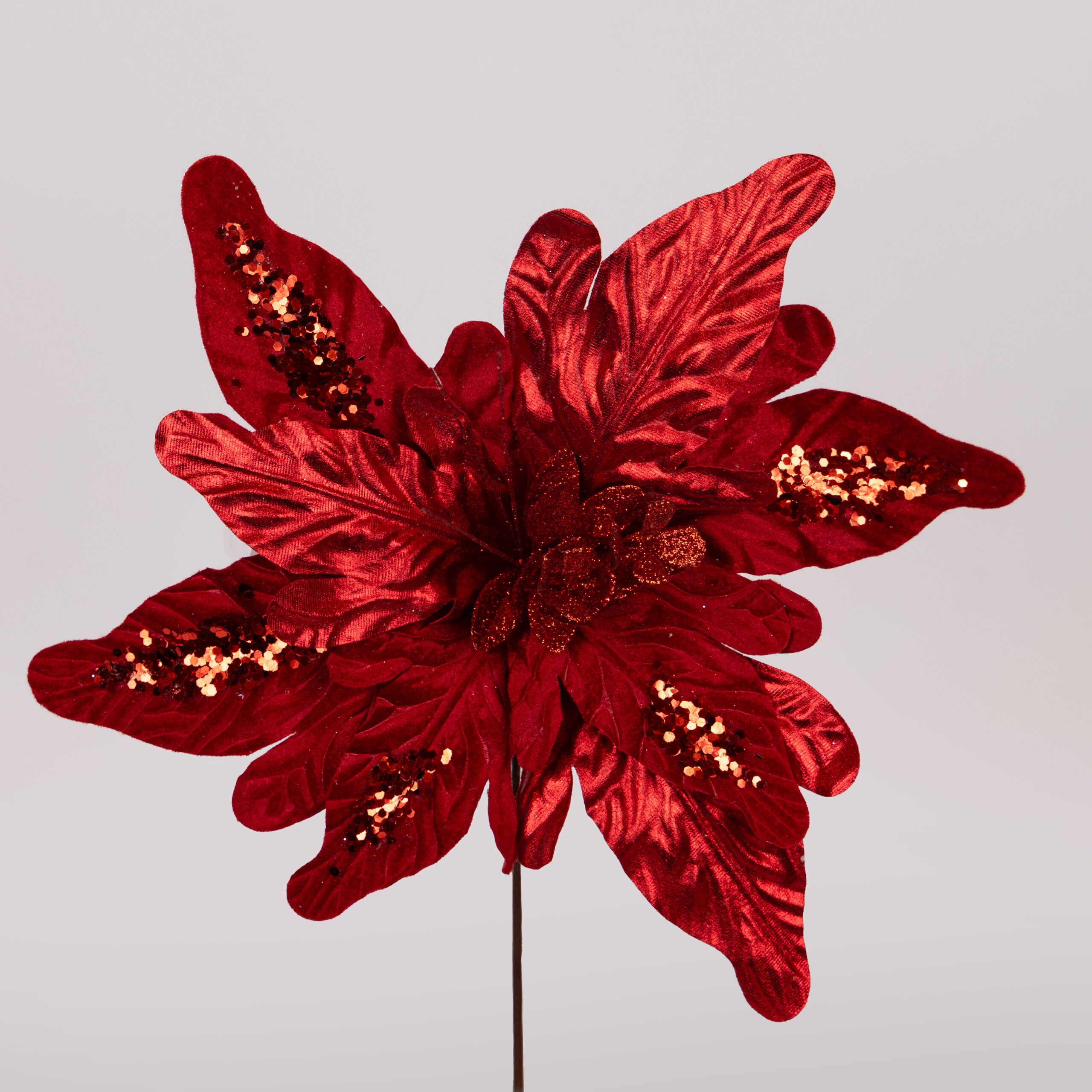 RED FLOWER WITH GOLD LEATHER LEAVES